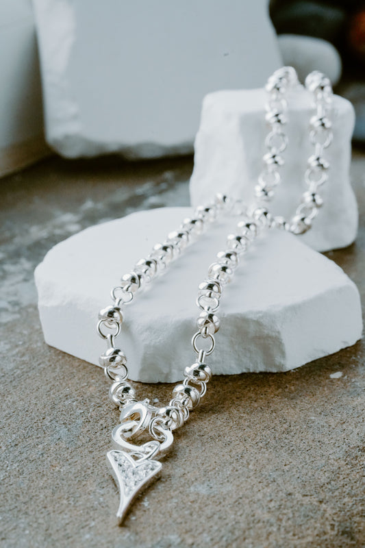 SILVER 70CM LONG KNOTTED CHAIN NECKLACE*