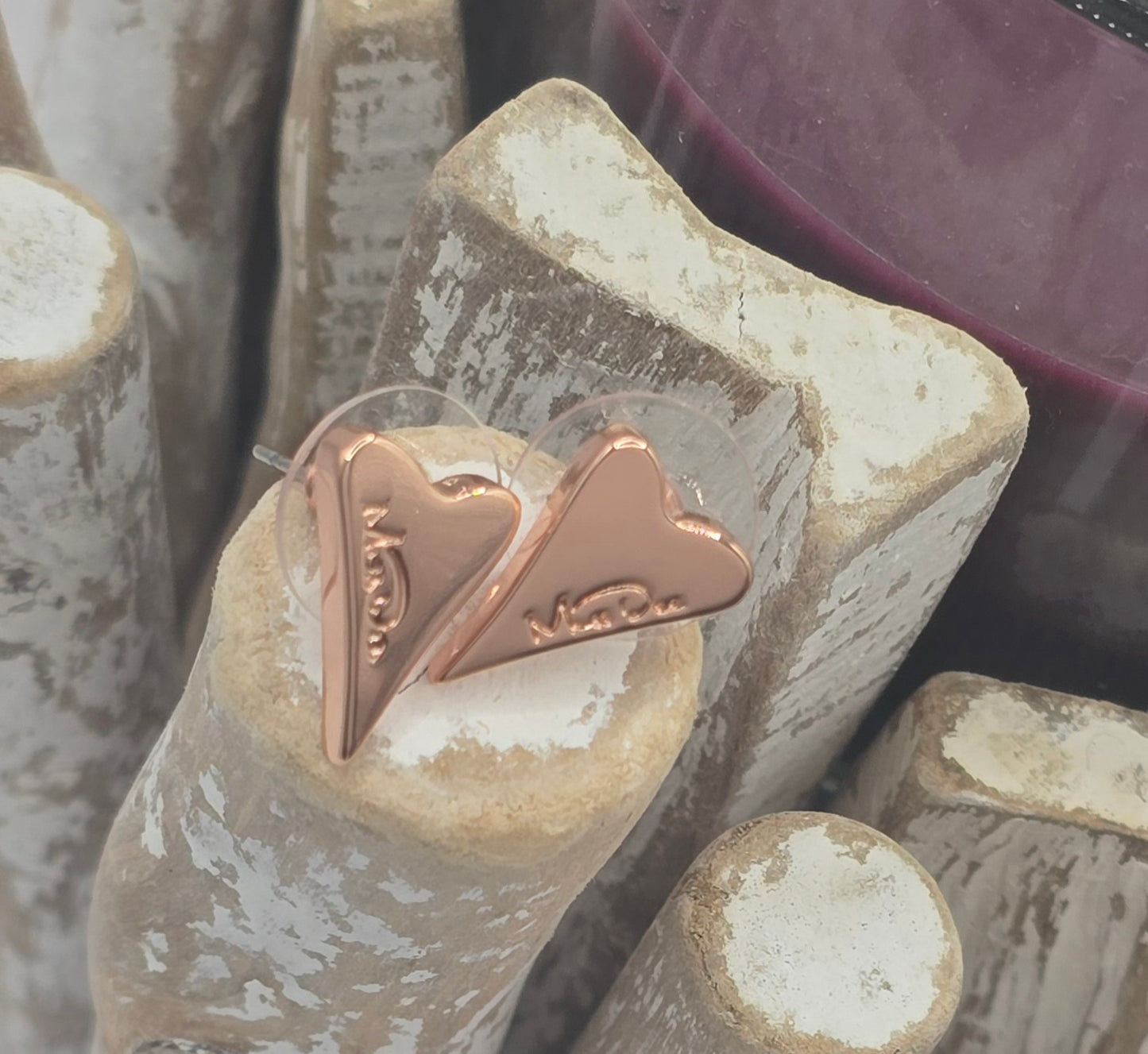 Rose Gold Solid Brand Logo Heart Earrings (Alcis)*