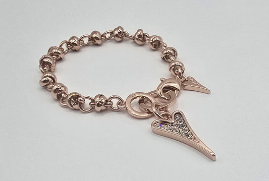 Bracelet Rose Gold Chain With Diamante Drop Heart*