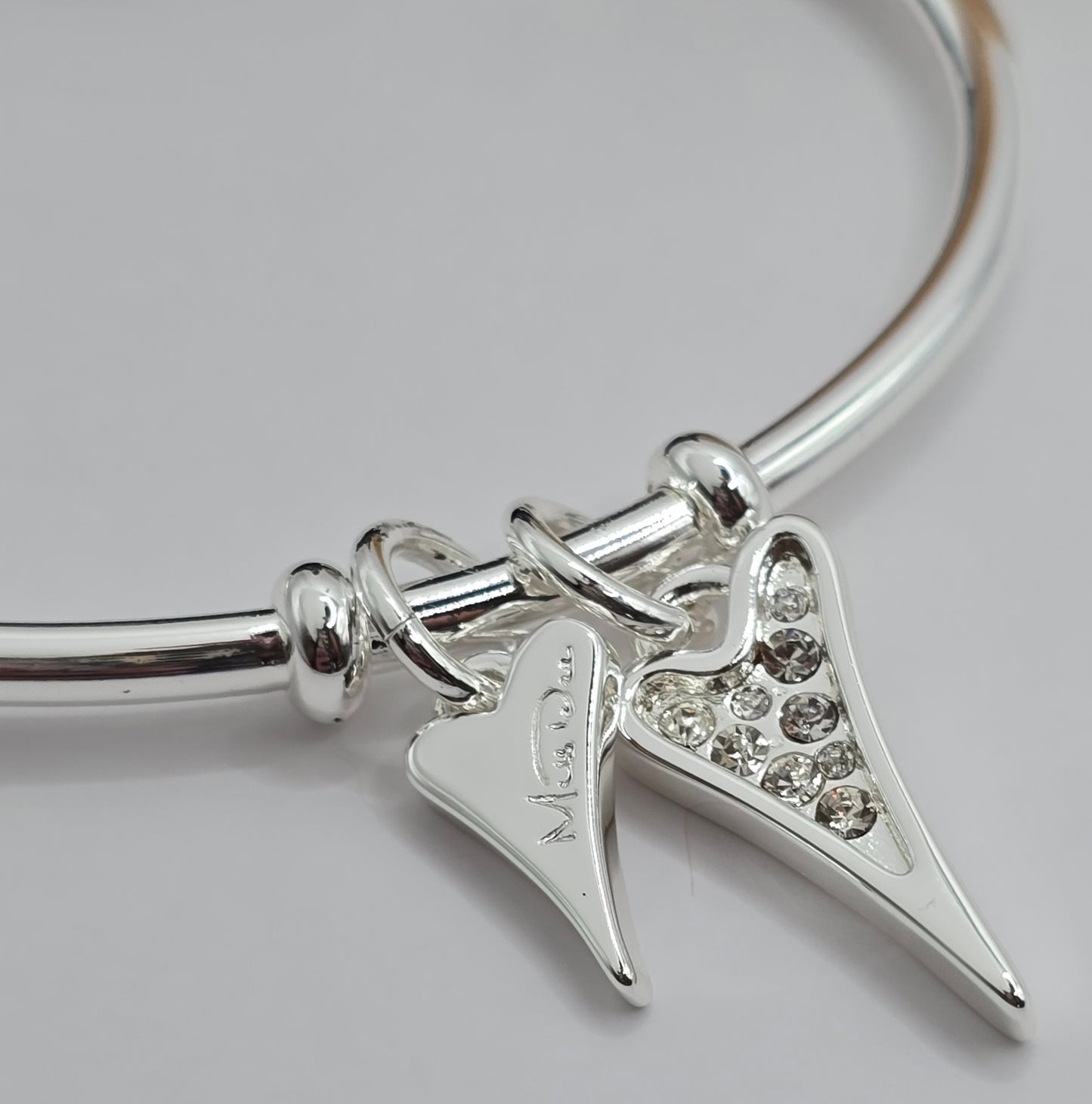 SILVER DIAMANTE/SOLID LOGO HEART BANGLE*