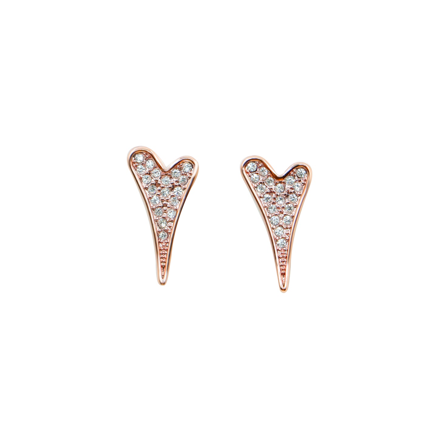 ROSE GOLD FULL DIAMANTE HEART STUDS EARRINGS*