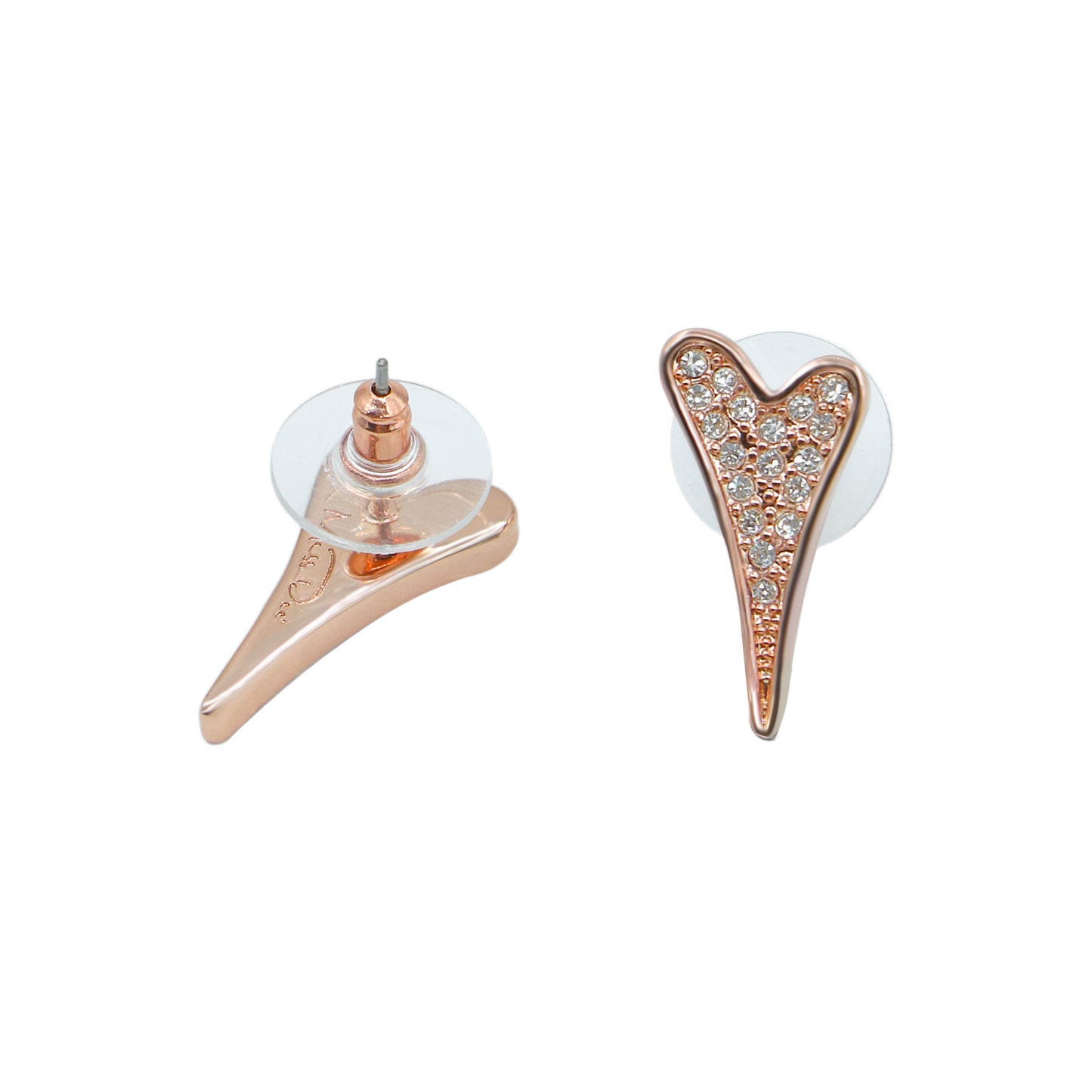 ROSE GOLD FULL DIAMANTE HEART STUDS EARRINGS*