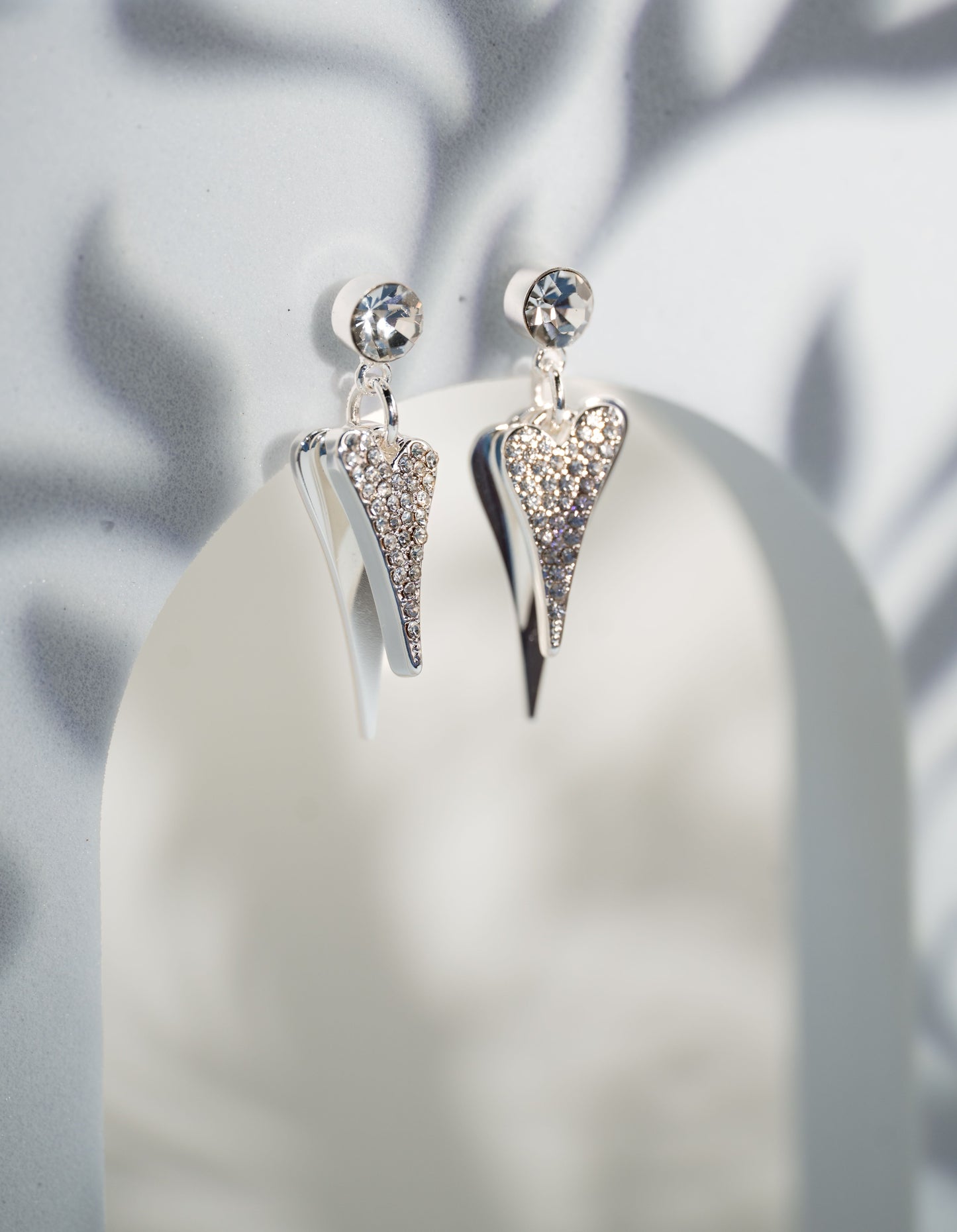 SILVER 2 SOLID & DIAMANTE HEARTS EARRINGS*