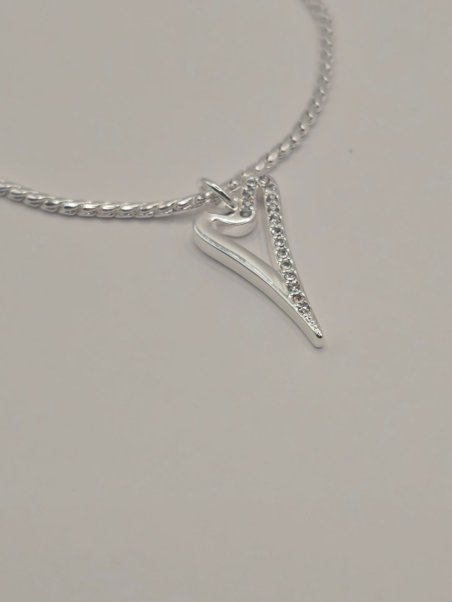 Silver Hollow heart 1/2 Plain, 1/2 Diamante Bracelet*