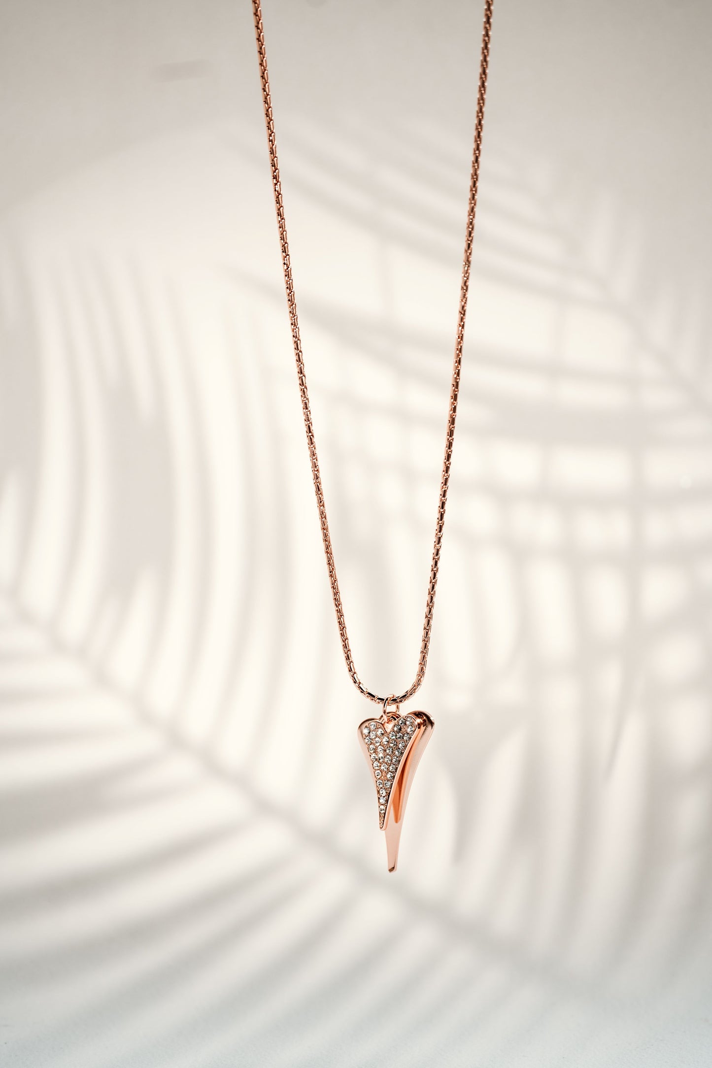 ROSE GOLD LONG DOUBLE HEART NECKLACE*