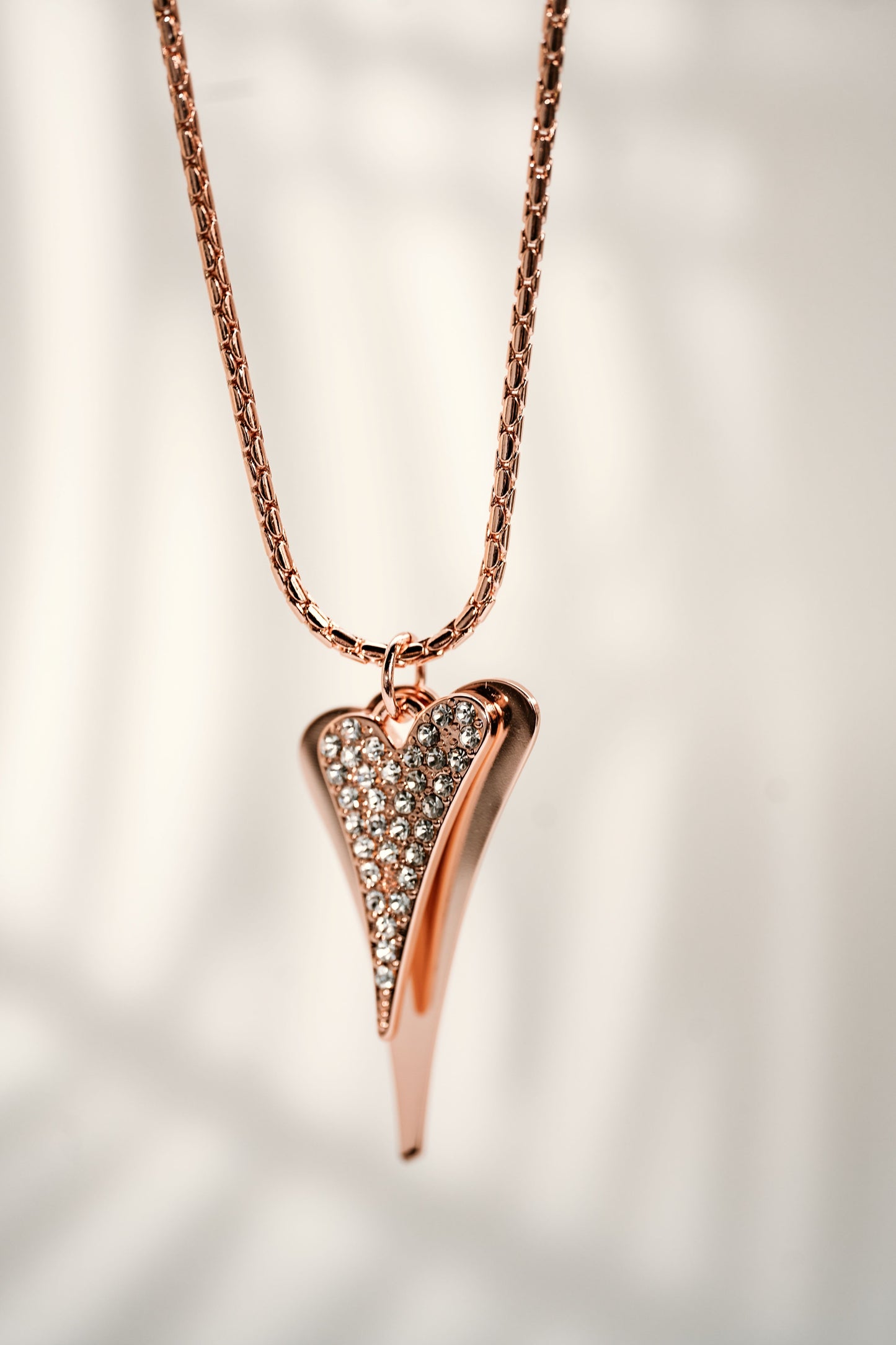 ROSE GOLD LONG DOUBLE HEART NECKLACE*