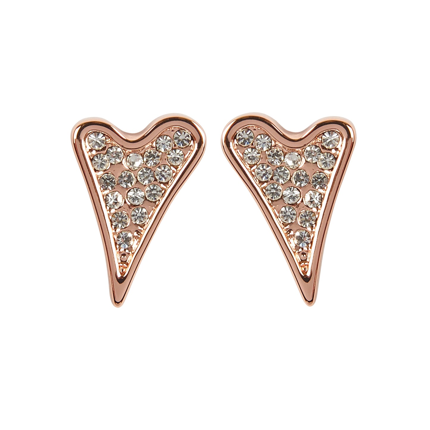 ROSE GOLD DIAMANTE HEART STUDS EARRINGS*