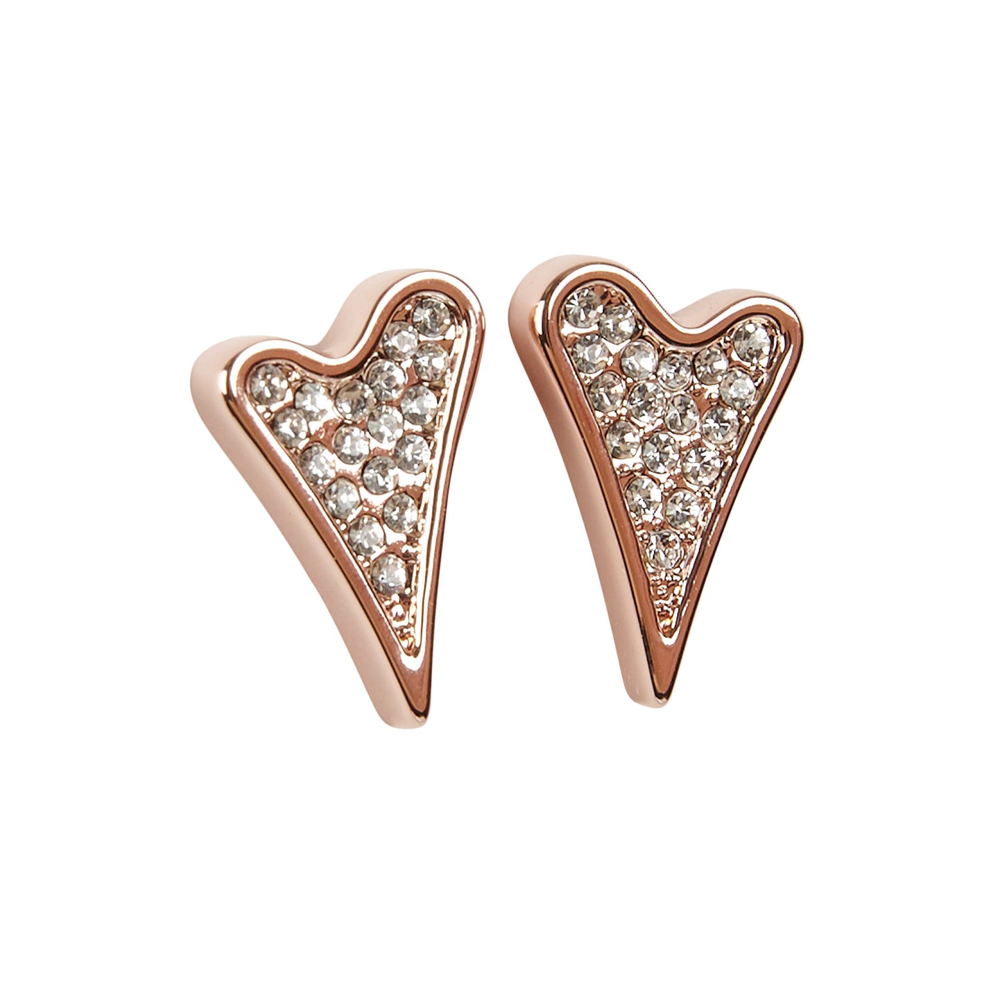 ROSE GOLD DIAMANTE HEART STUDS EARRINGS*