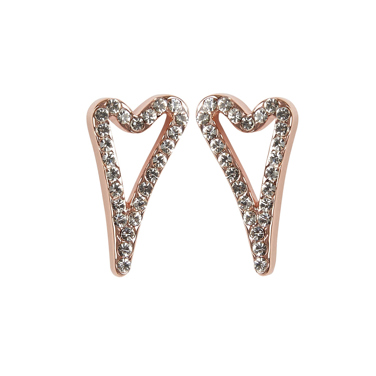 ROSE GOLD HOLLOW DIAMANTE HEART STUDS EARRINGS*