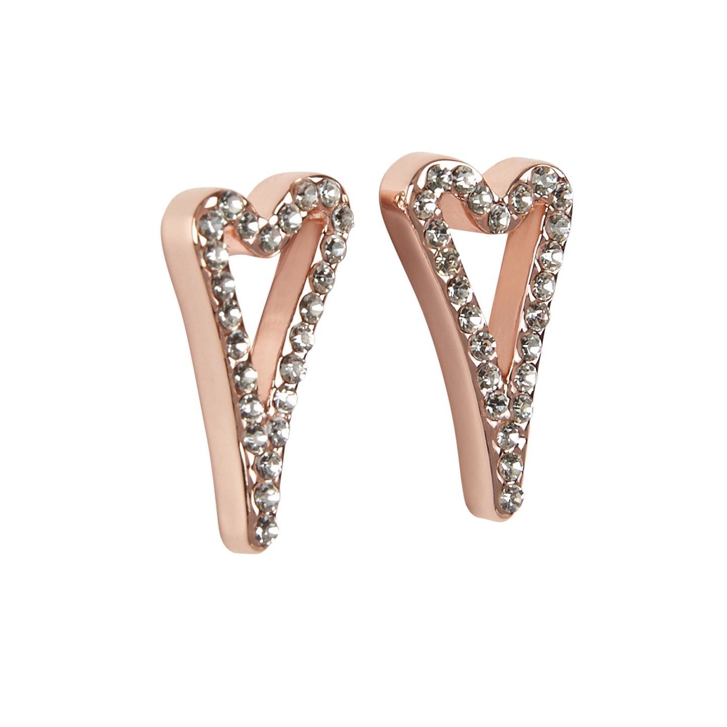 ROSE GOLD HOLLOW DIAMANTE HEART STUDS EARRINGS*