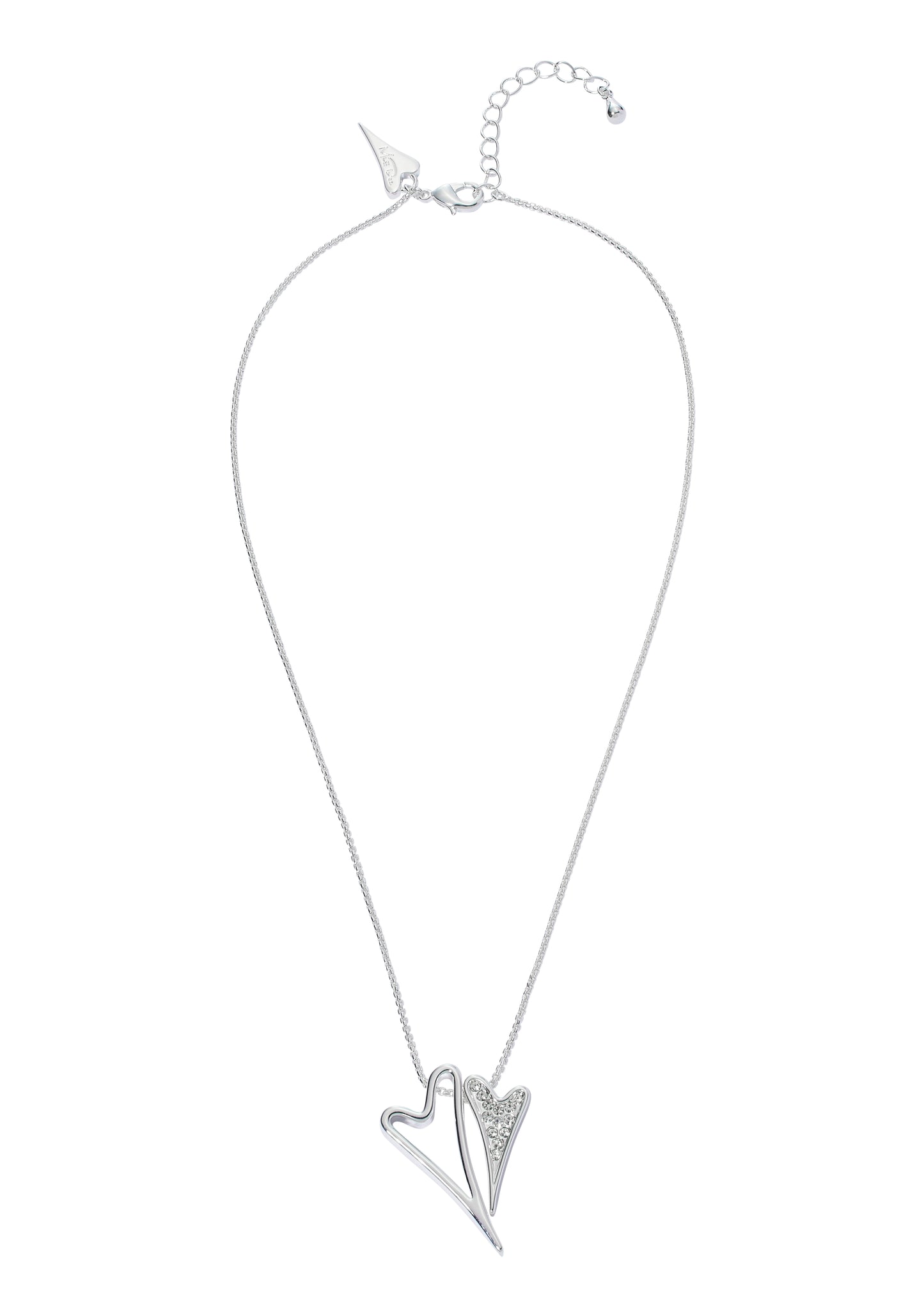 SILVER HOLLOW/DIAMANTE HEART NECKLACE*