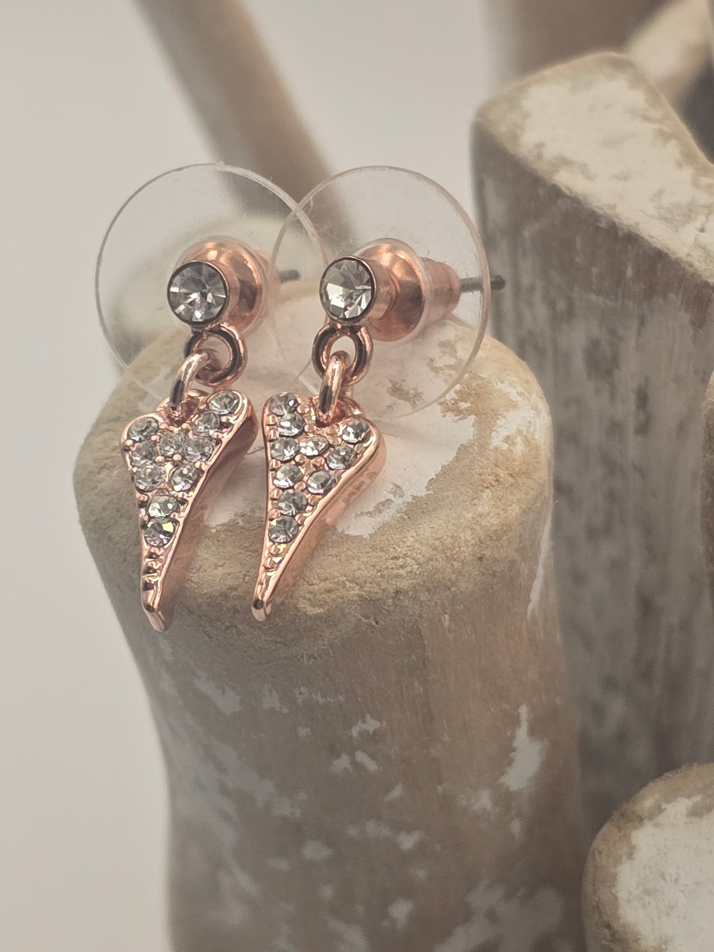 Rose Gold Small Diamante Heart Earrings*