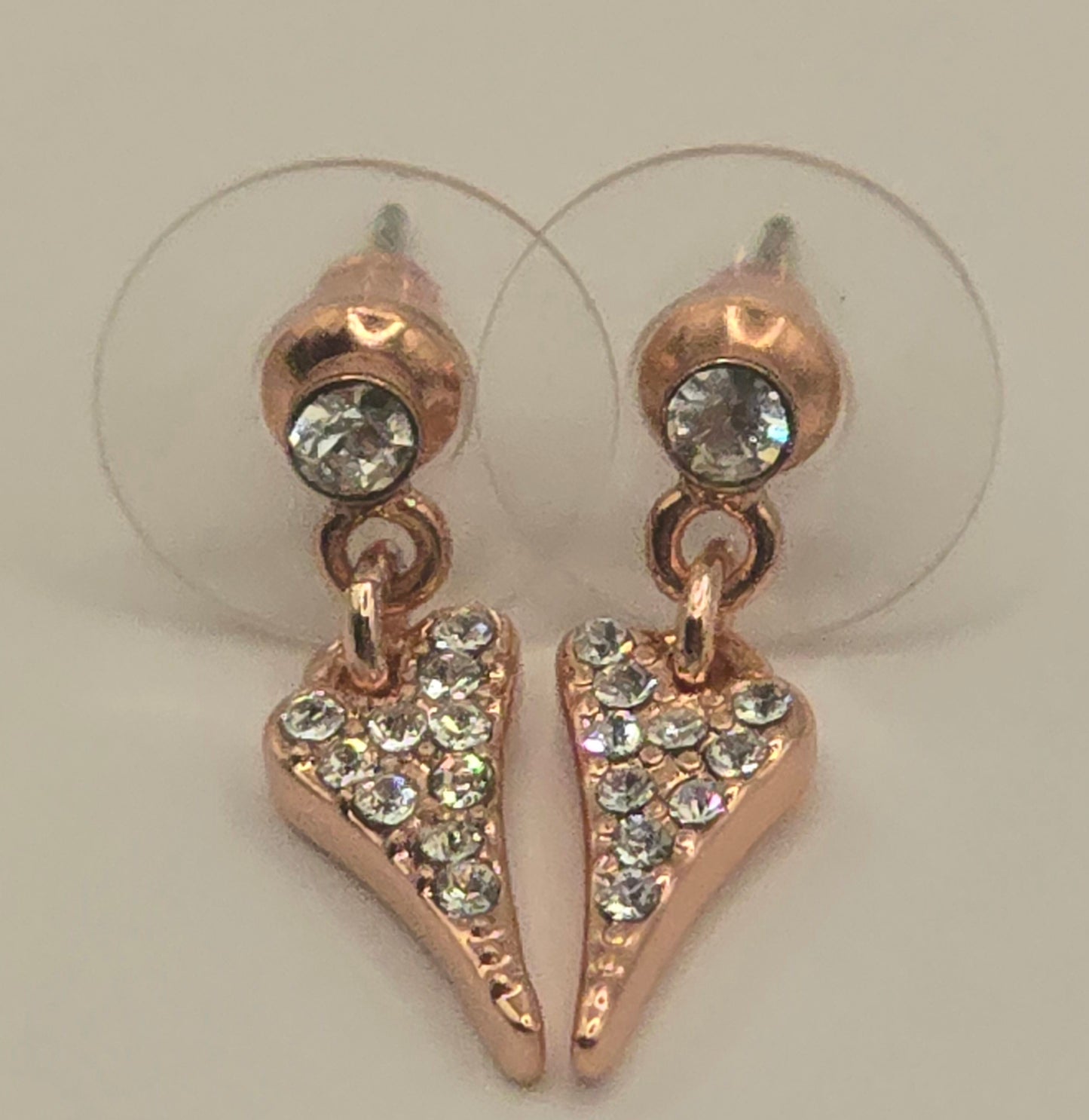 Rose Gold Small Diamante Heart Earrings*