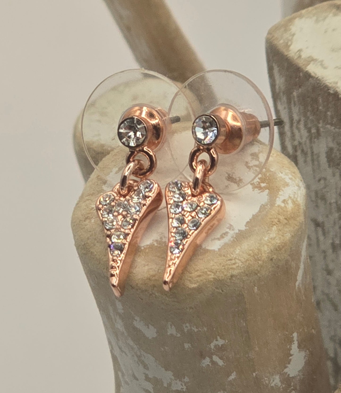 Rose Gold Small Diamante Heart Earrings*
