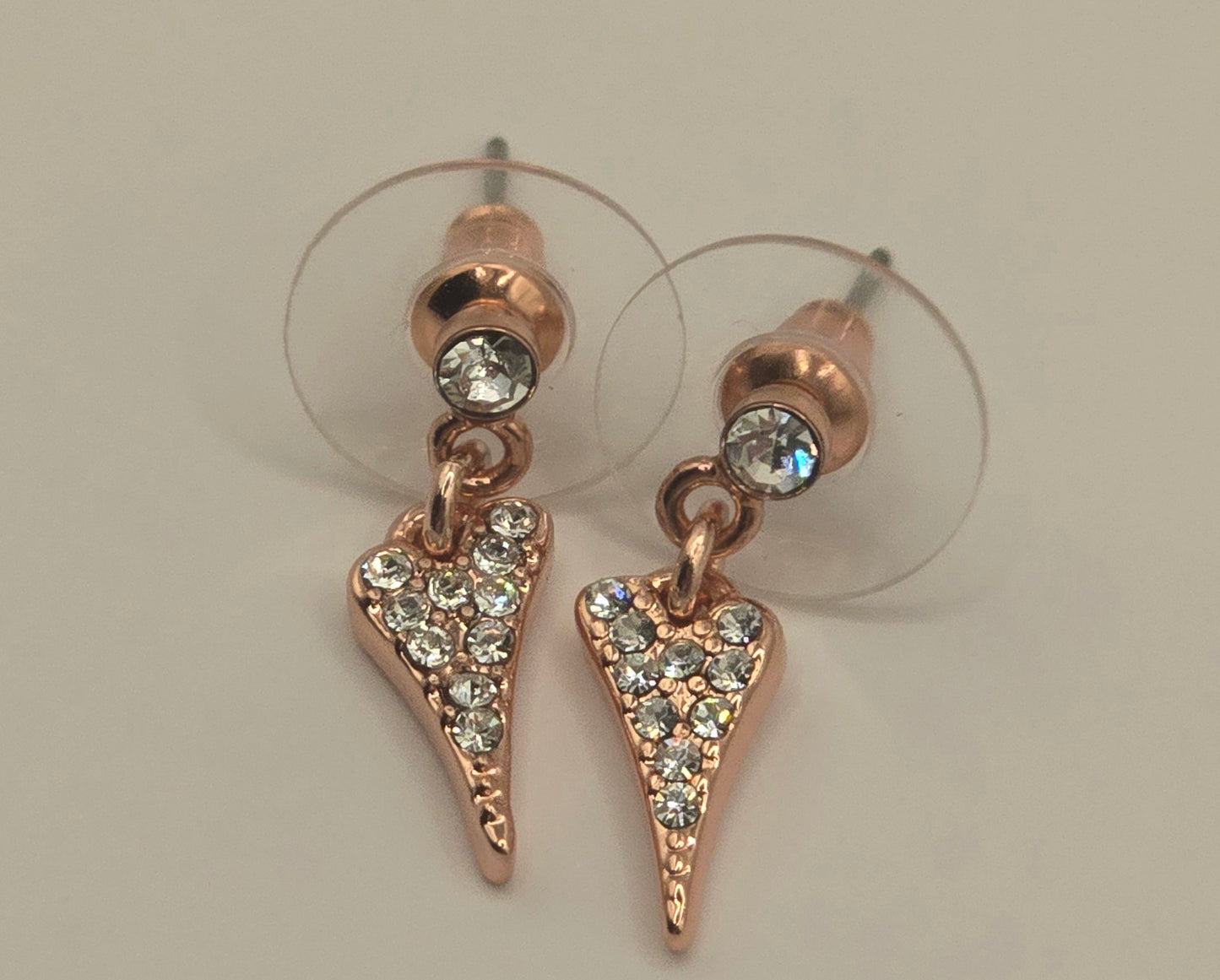 Rose Gold Small Diamante Heart Earrings*