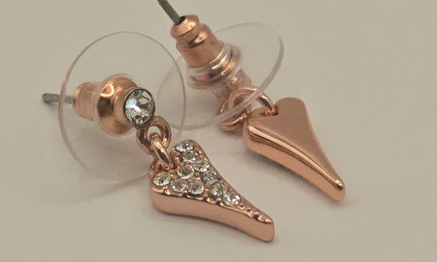 Rose Gold Small Diamante Heart Earrings*