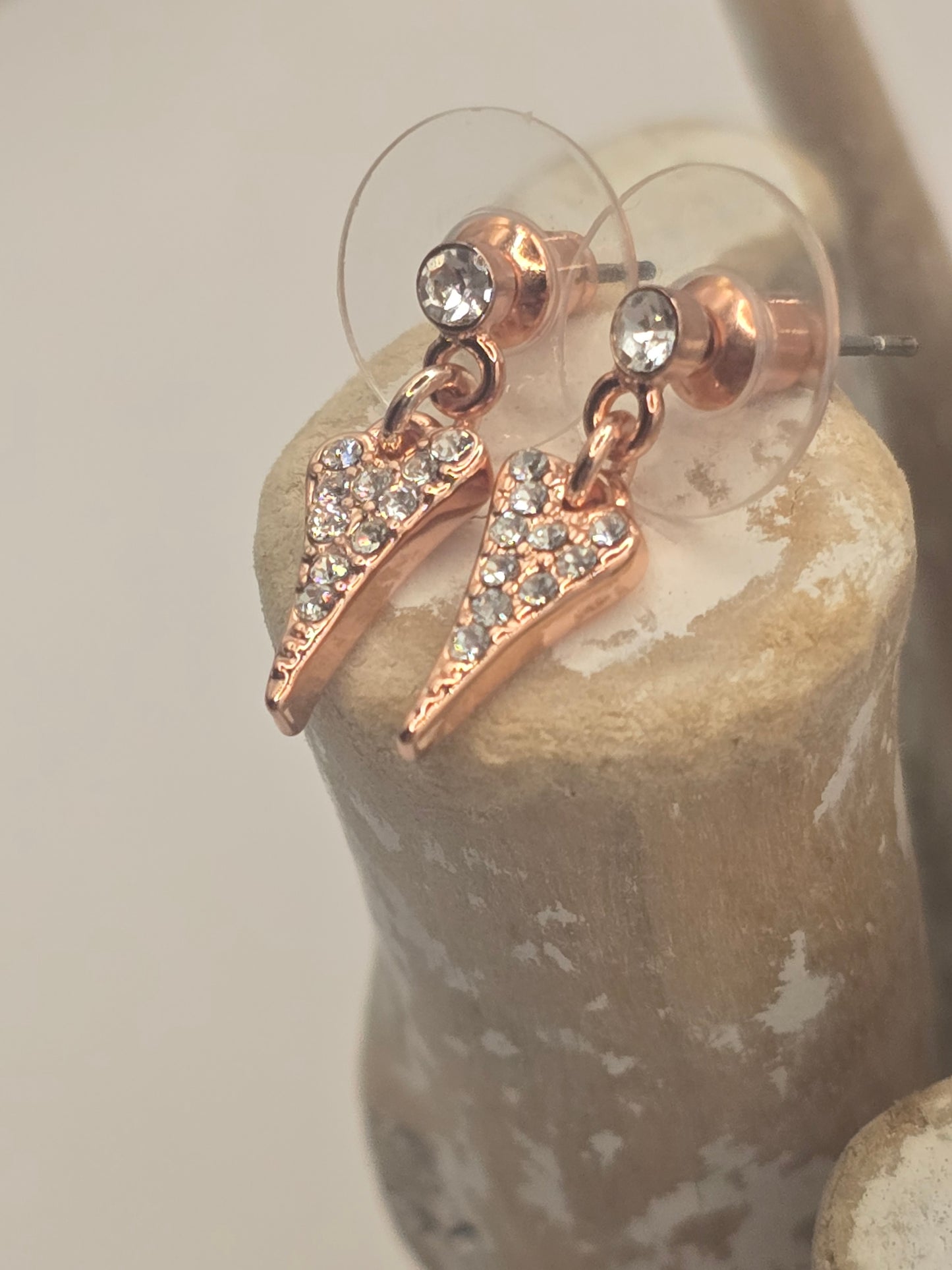 Rose Gold Small Diamante Heart Earrings*