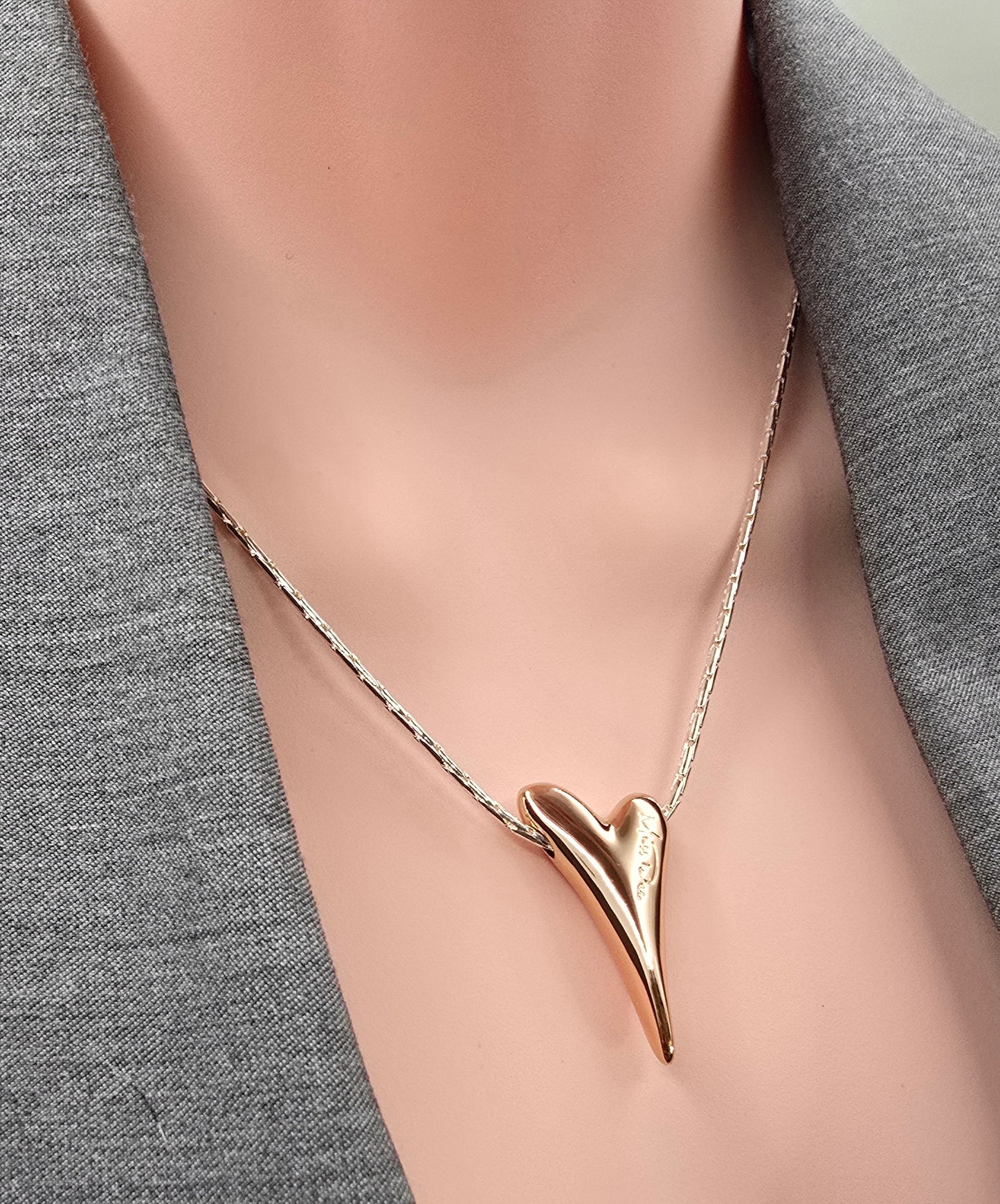 SILVER CHAIN/ROSE GOLD SOLID LOGO HEART NECKLACE*