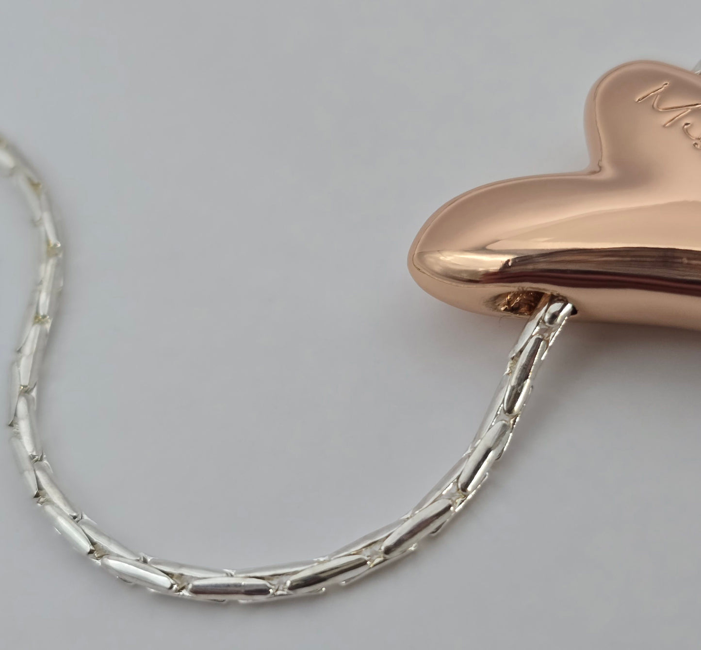 SILVER CHAIN/ROSE GOLD SOLID LOGO HEART NECKLACE*
