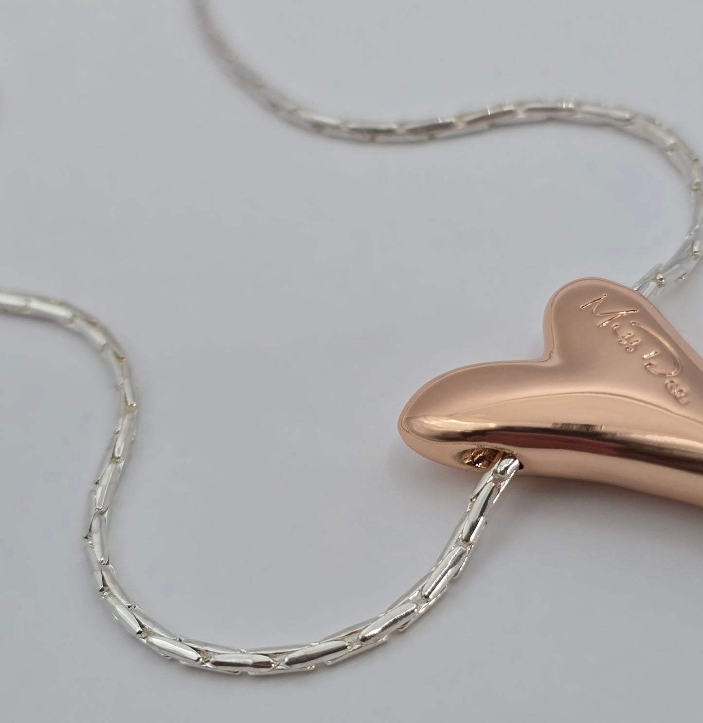 SILVER CHAIN/ROSE GOLD SOLID LOGO HEART NECKLACE*