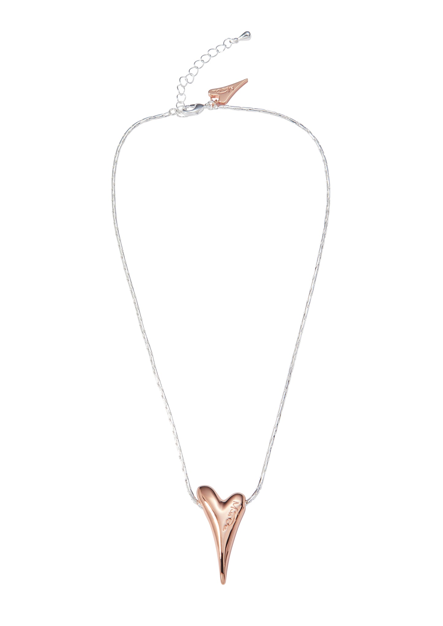 SILVER CHAIN/ROSE GOLD SOLID LOGO HEART NECKLACE*