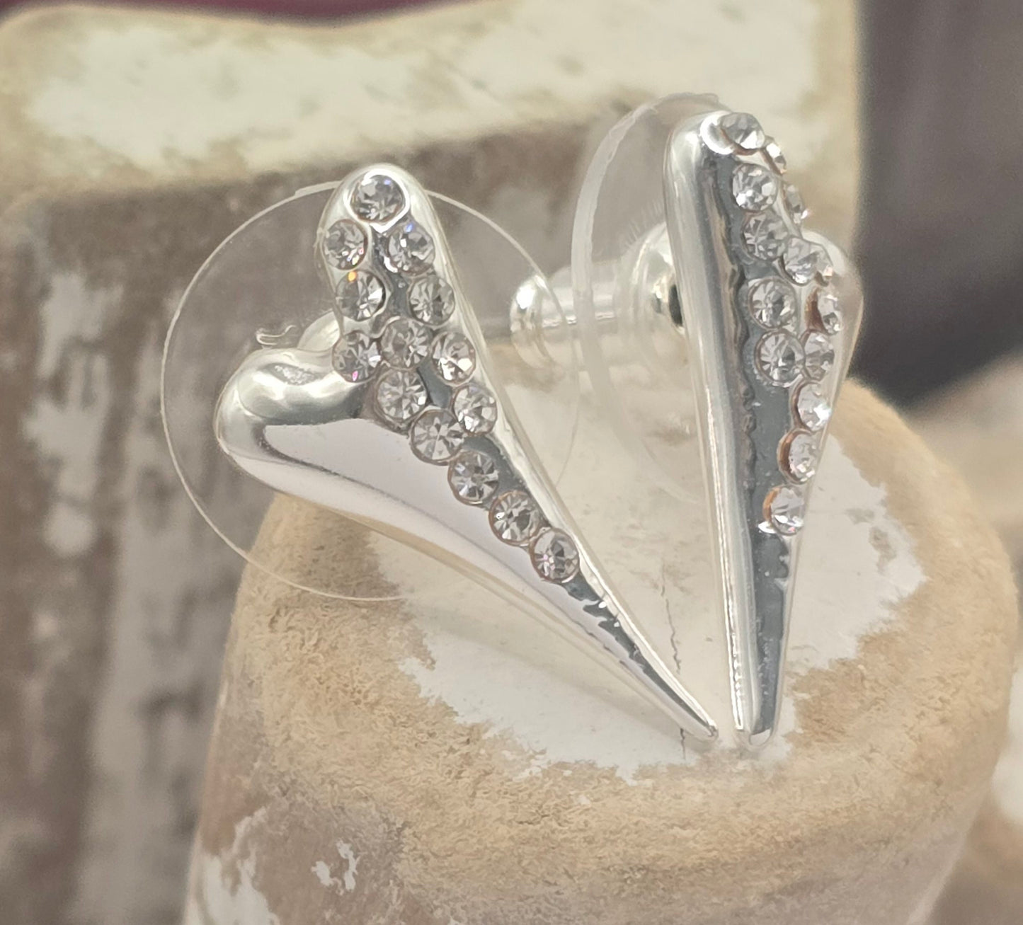 SILVER HALF DIAMANTE EARRINGS*