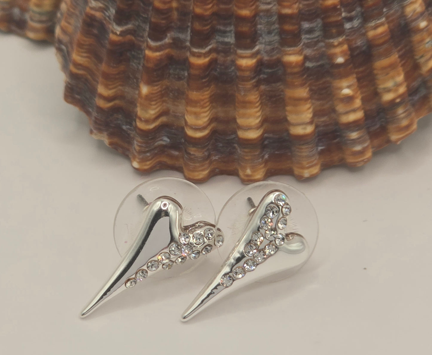 SILVER HALF DIAMANTE EARRINGS*