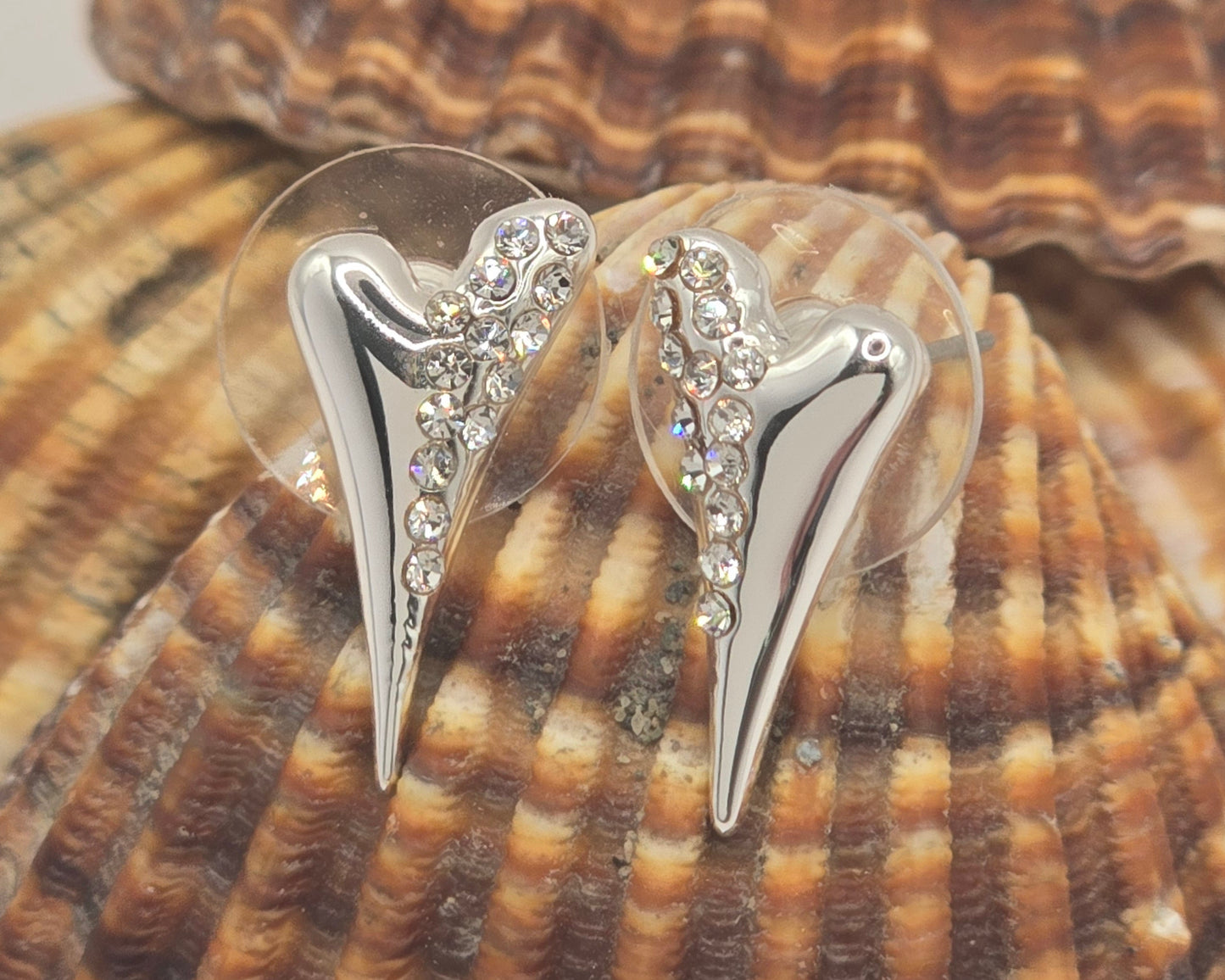 SILVER HALF DIAMANTE EARRINGS*