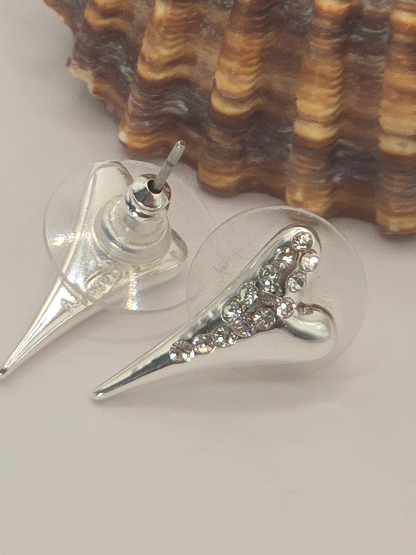 SILVER HALF DIAMANTE EARRINGS*