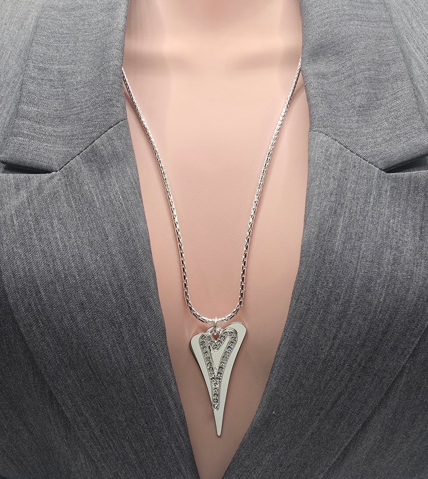 Necklace Silver 70cm chain with a Solid & Hollow Hearts*