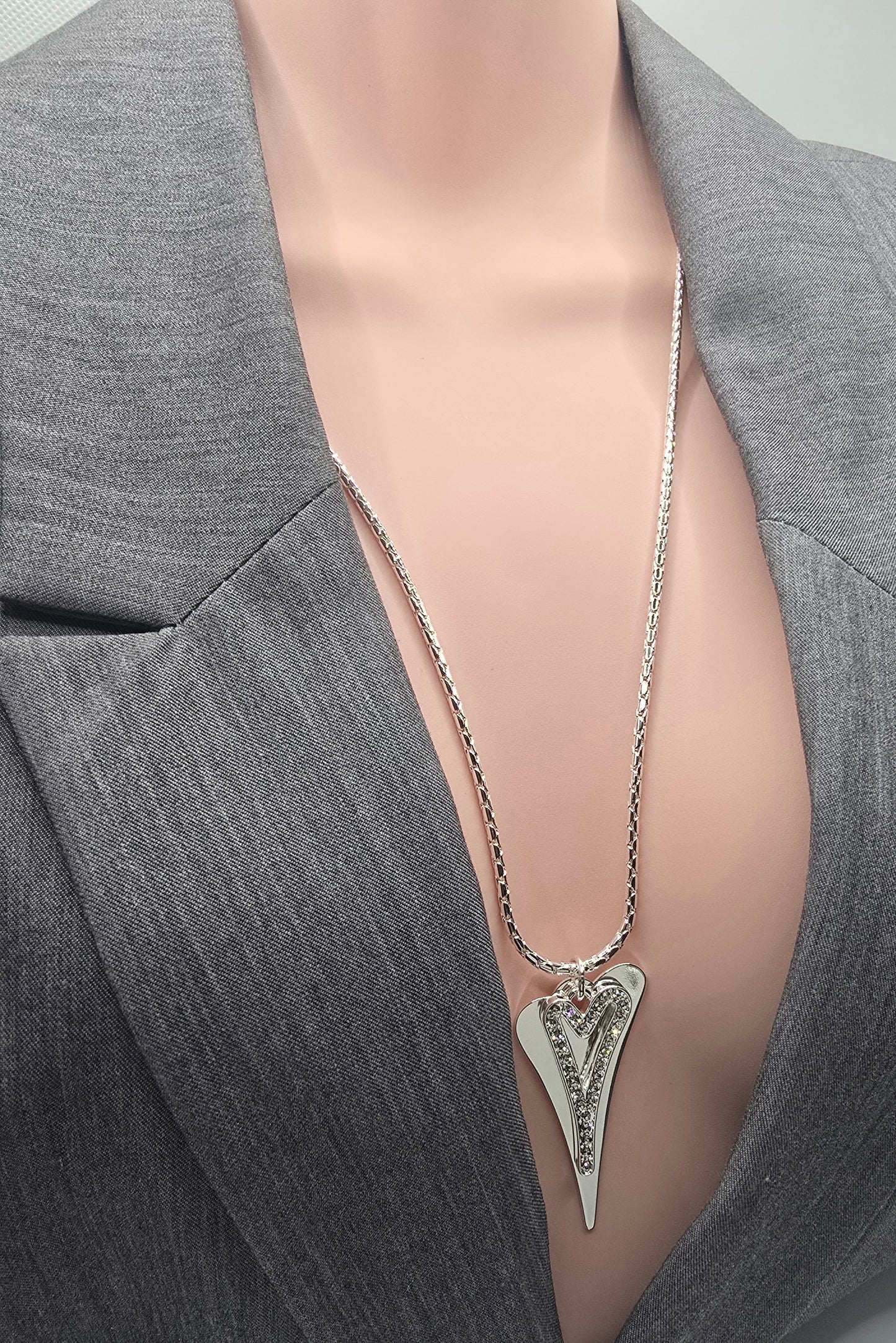 Necklace Silver 70cm chain with a Solid & Hollow Hearts*