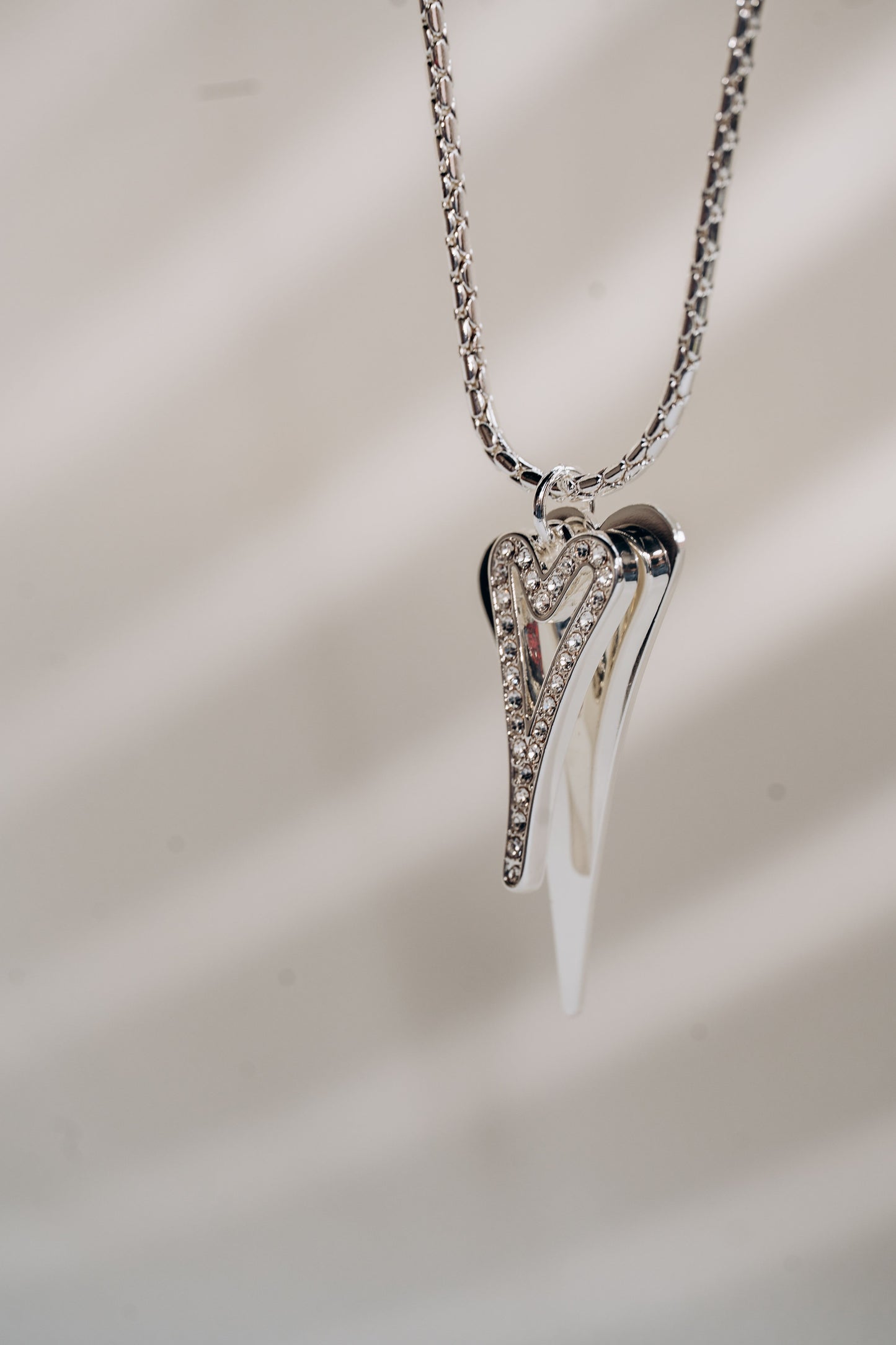 Necklace Silver 70cm chain with a Solid & Hollow Hearts*