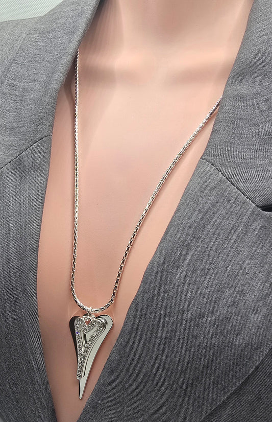 Necklace Silver 70cm chain with a Solid & Hollow Hearts*