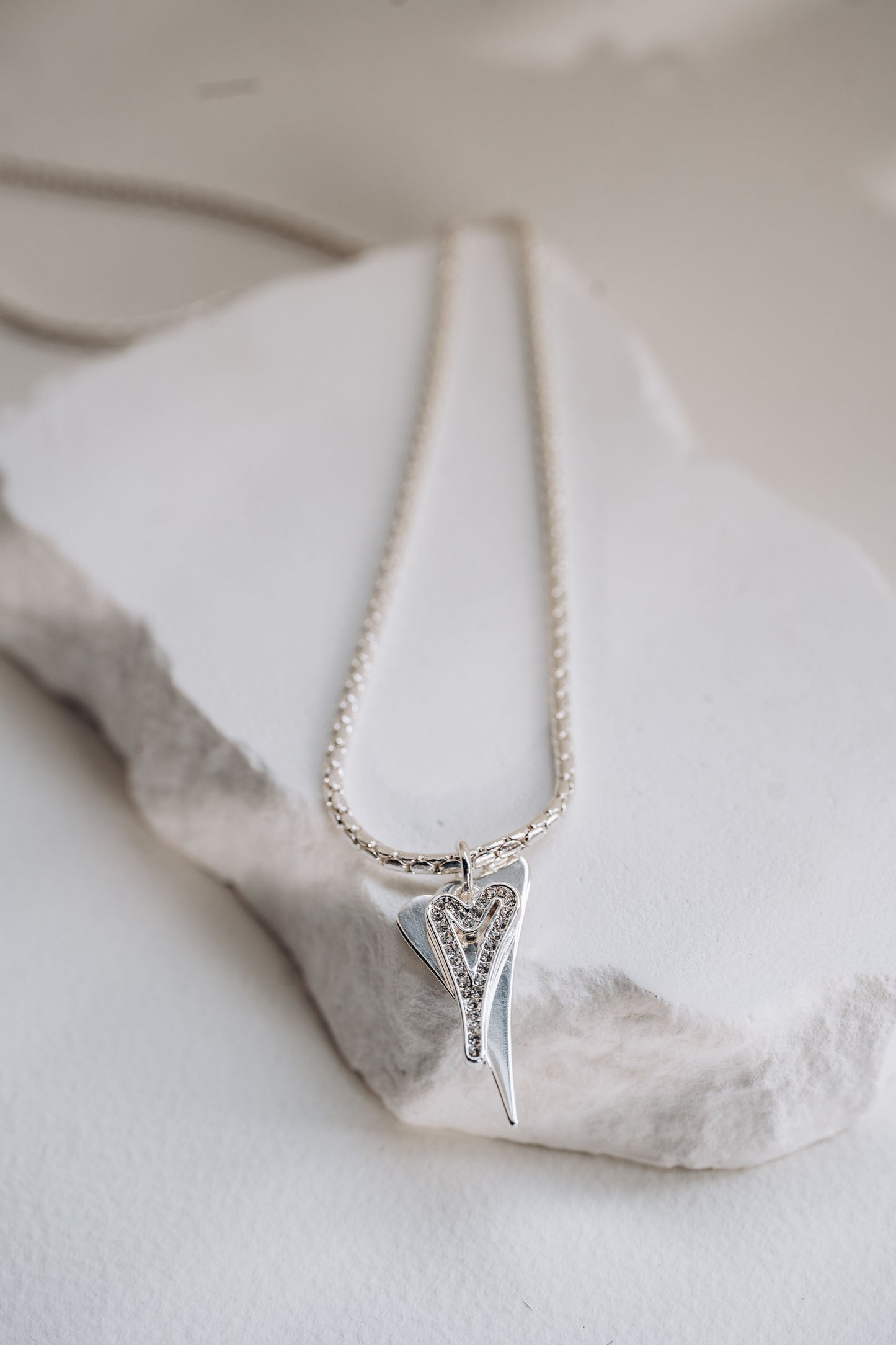 Necklace Silver 70cm chain with a Solid & Hollow Hearts*