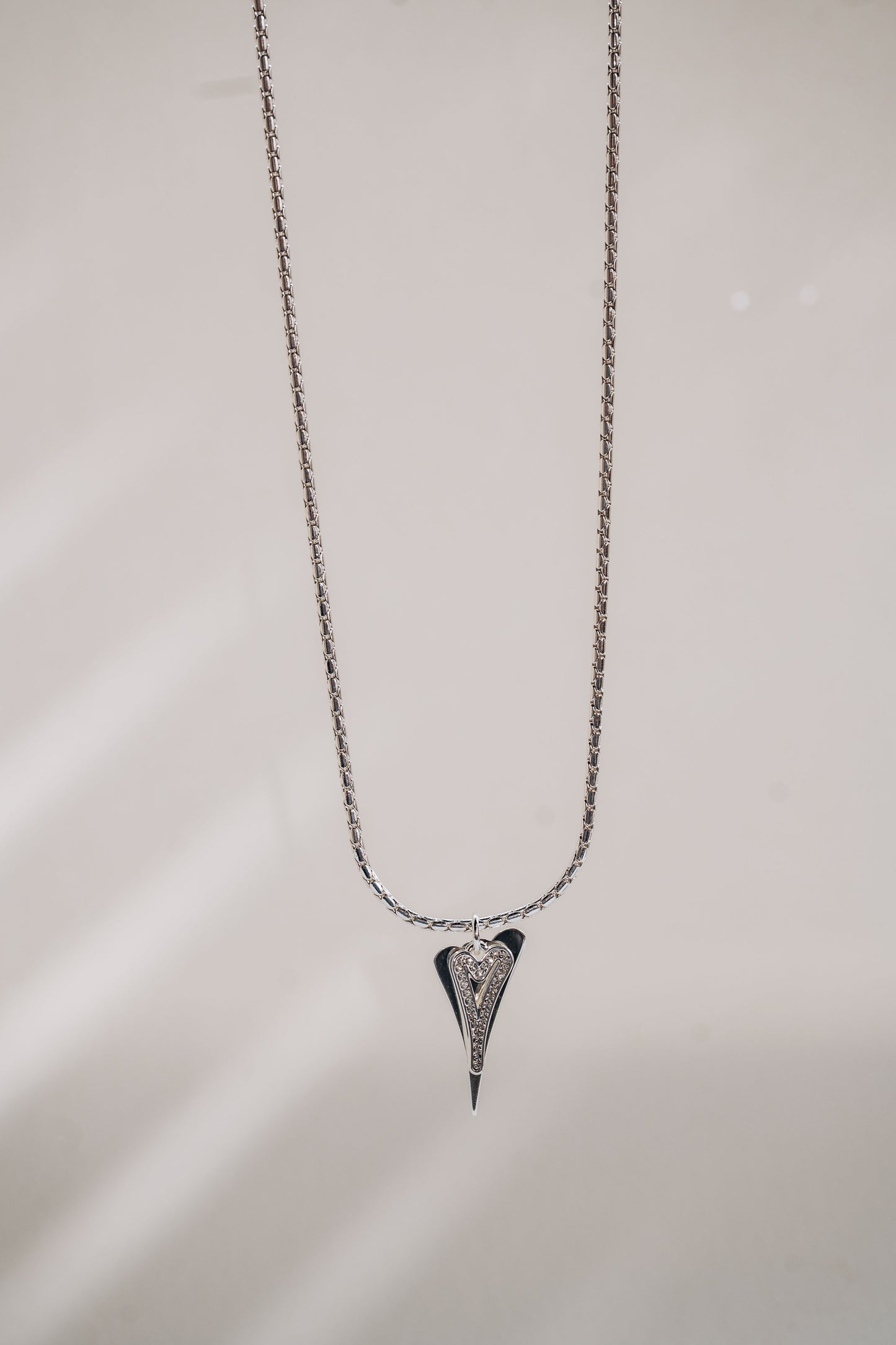 Necklace Silver 70cm chain with a Solid & Hollow Hearts*