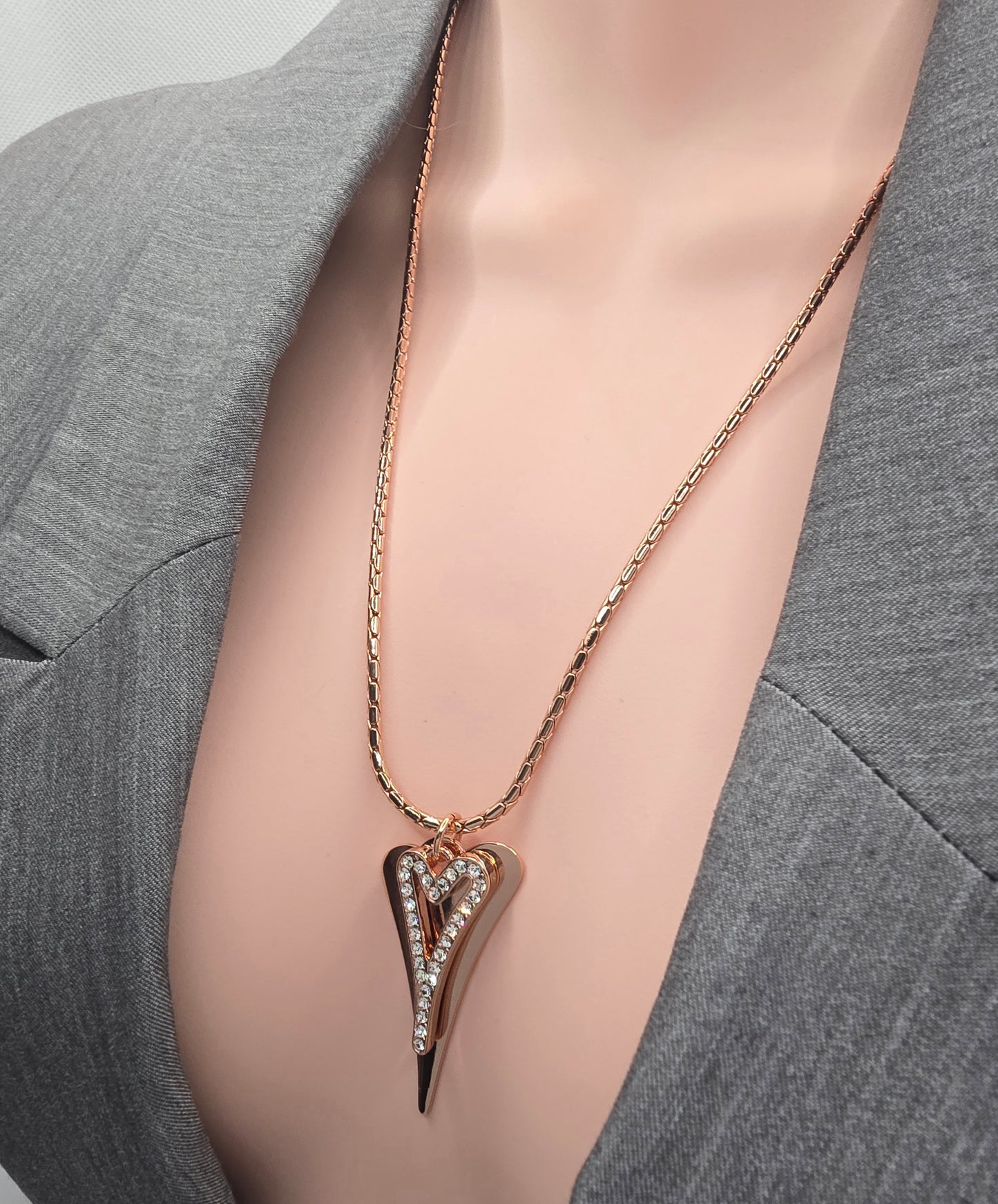 ROSE GOLD 70CM LONG CHAIN WITH SOLID & HOLLOW HEARTS NECKLACE*
