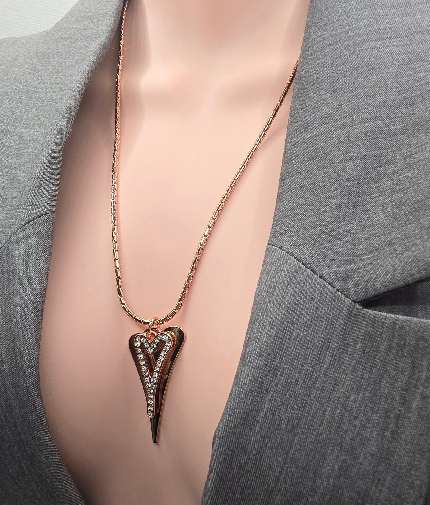 ROSE GOLD 70CM LONG CHAIN WITH SOLID & HOLLOW HEARTS NECKLACE*