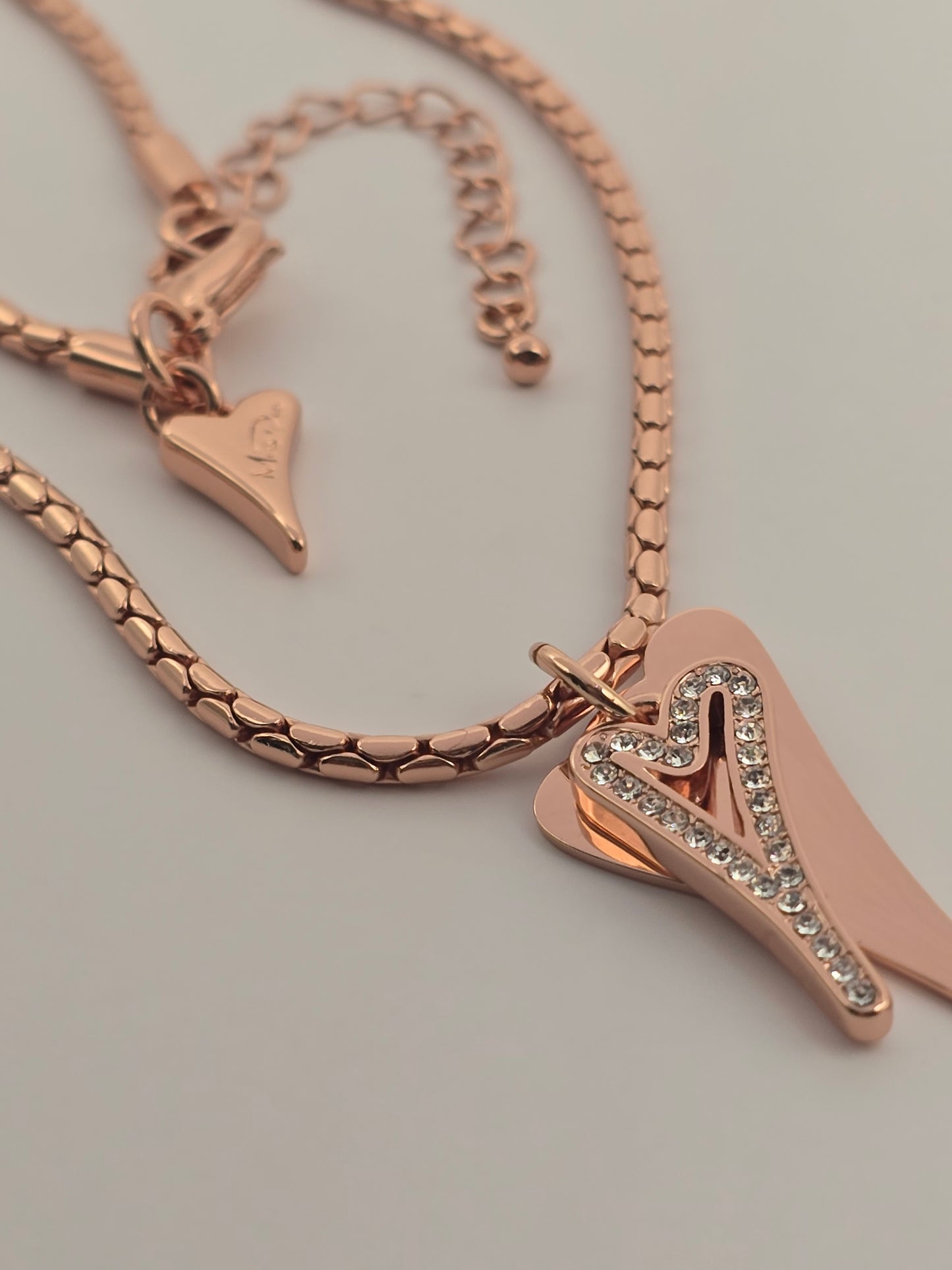 ROSE GOLD 70CM LONG CHAIN WITH SOLID & HOLLOW HEARTS NECKLACE*