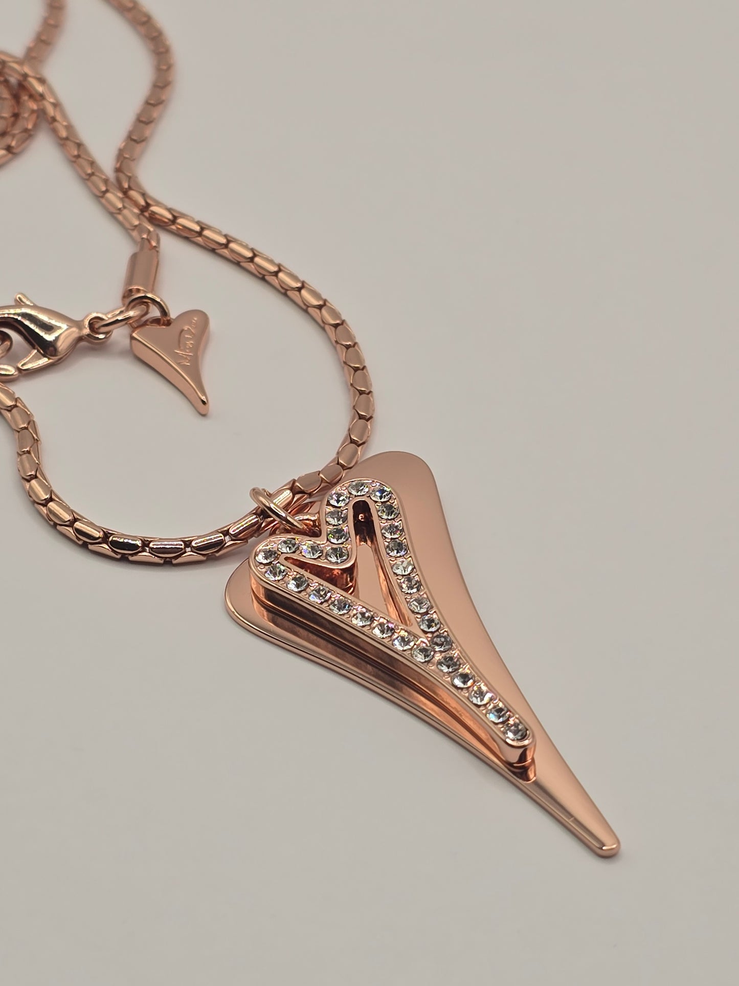 ROSE GOLD 70CM LONG CHAIN WITH SOLID & HOLLOW HEARTS NECKLACE*