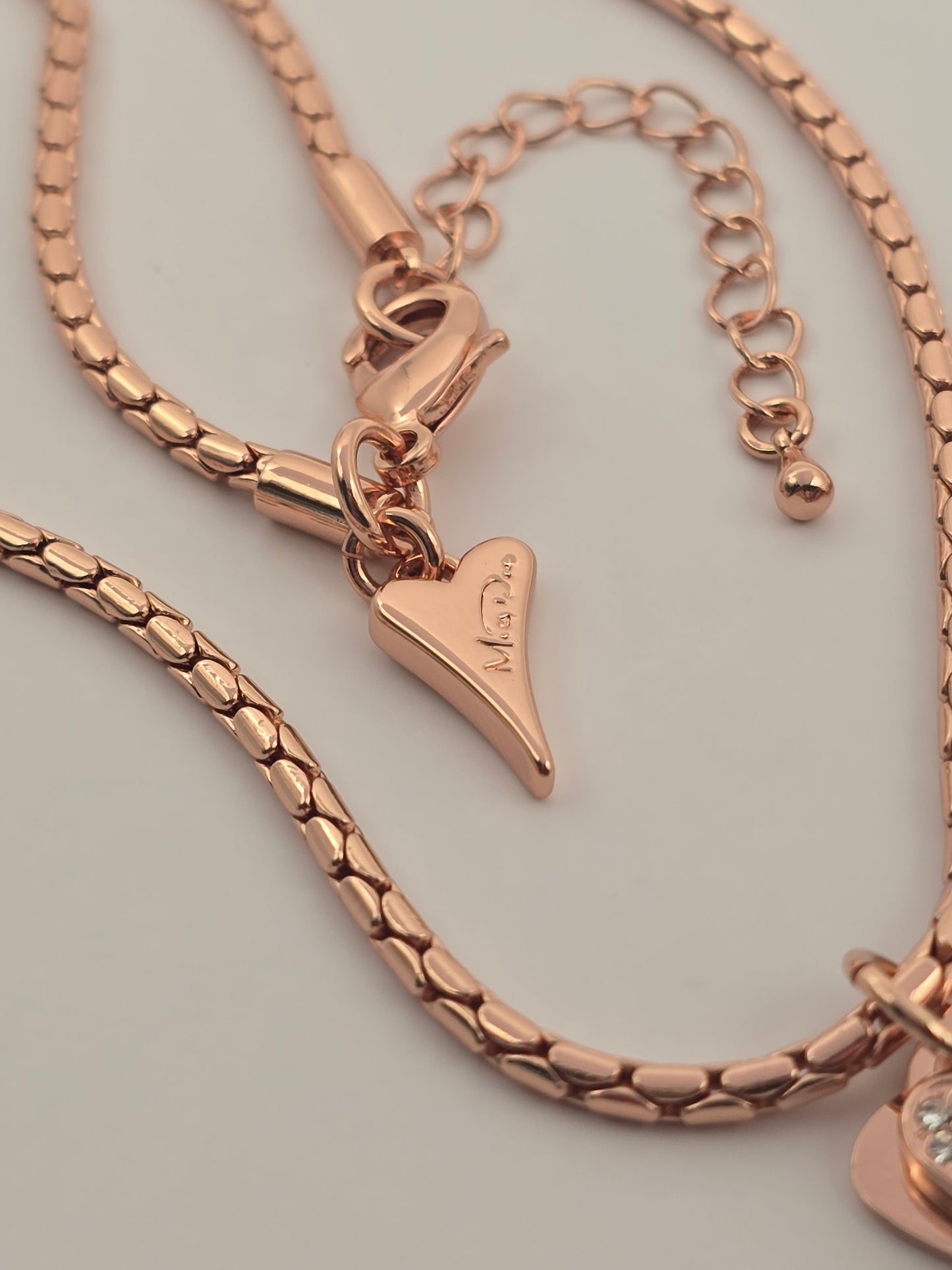 Necklace Rose Gold chain with Solid & Diamante Hollow hearts