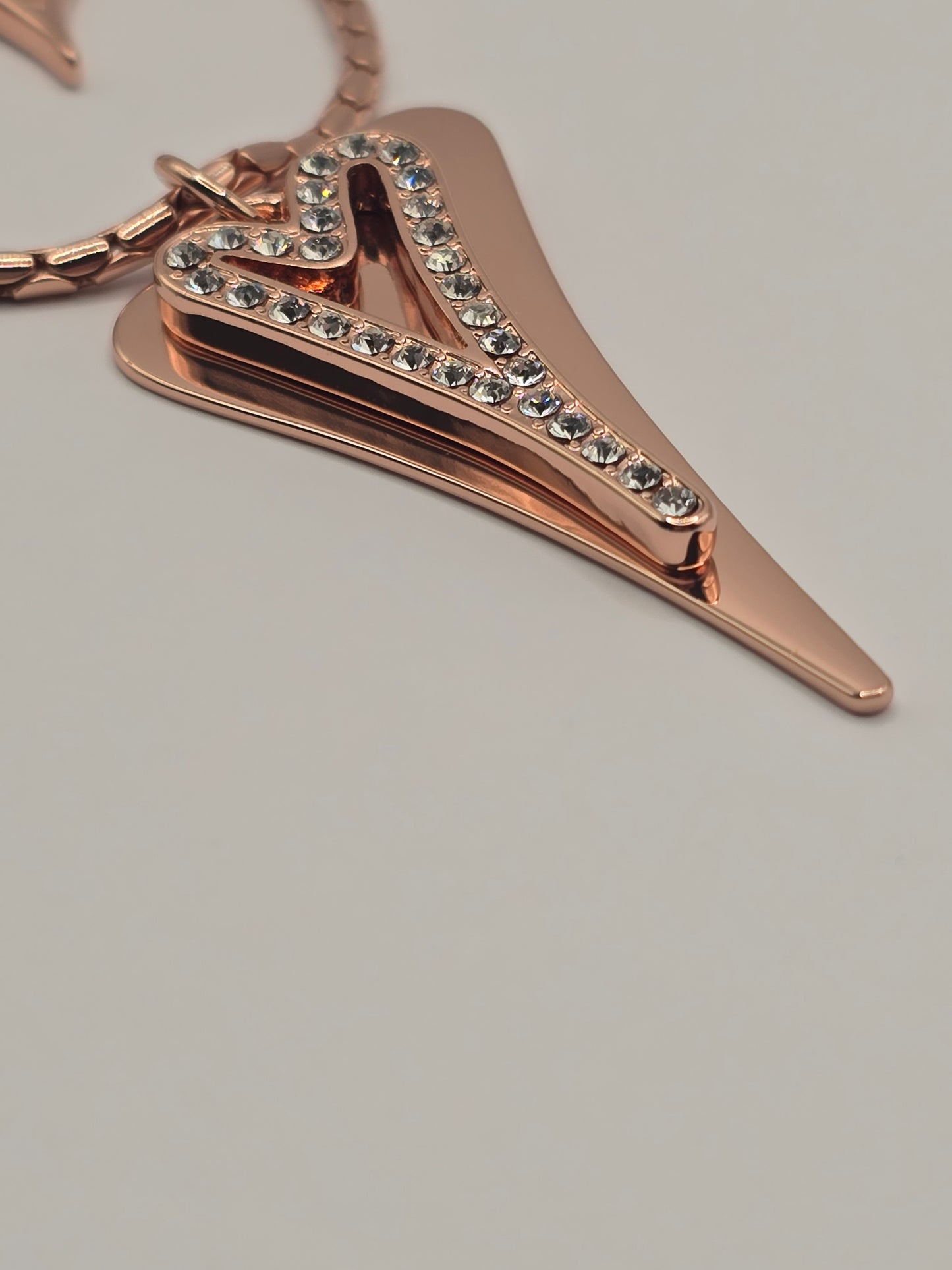 Necklace Rose Gold chain with Solid & Diamante Hollow hearts