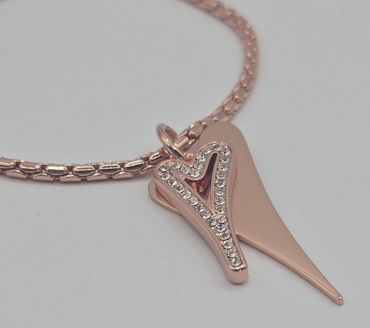 Bracelet Rose gold Chain with Solid & Diamante Hearts*