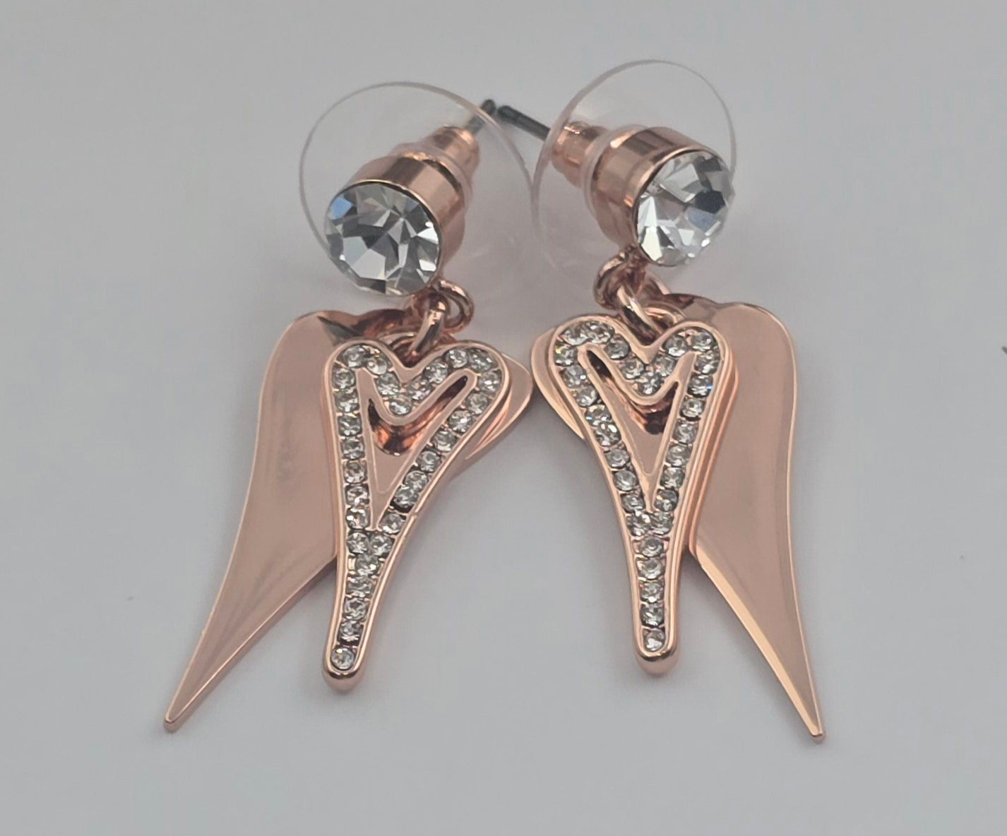 Rose Gold Solid & Hollow Diamante Hearts Earrings*