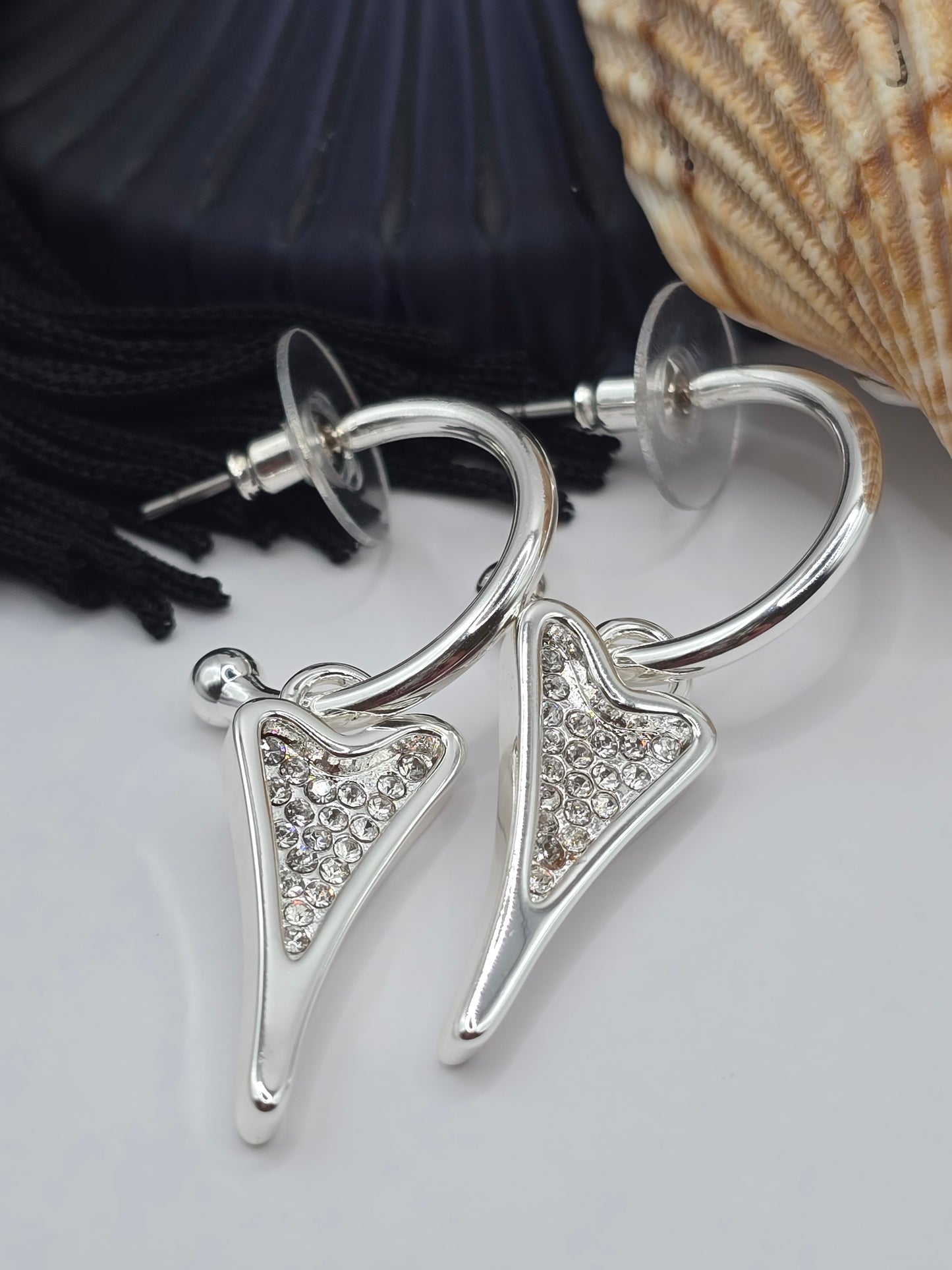 SILVER HOOPS WITH SILVER DIAMANTE HEART*