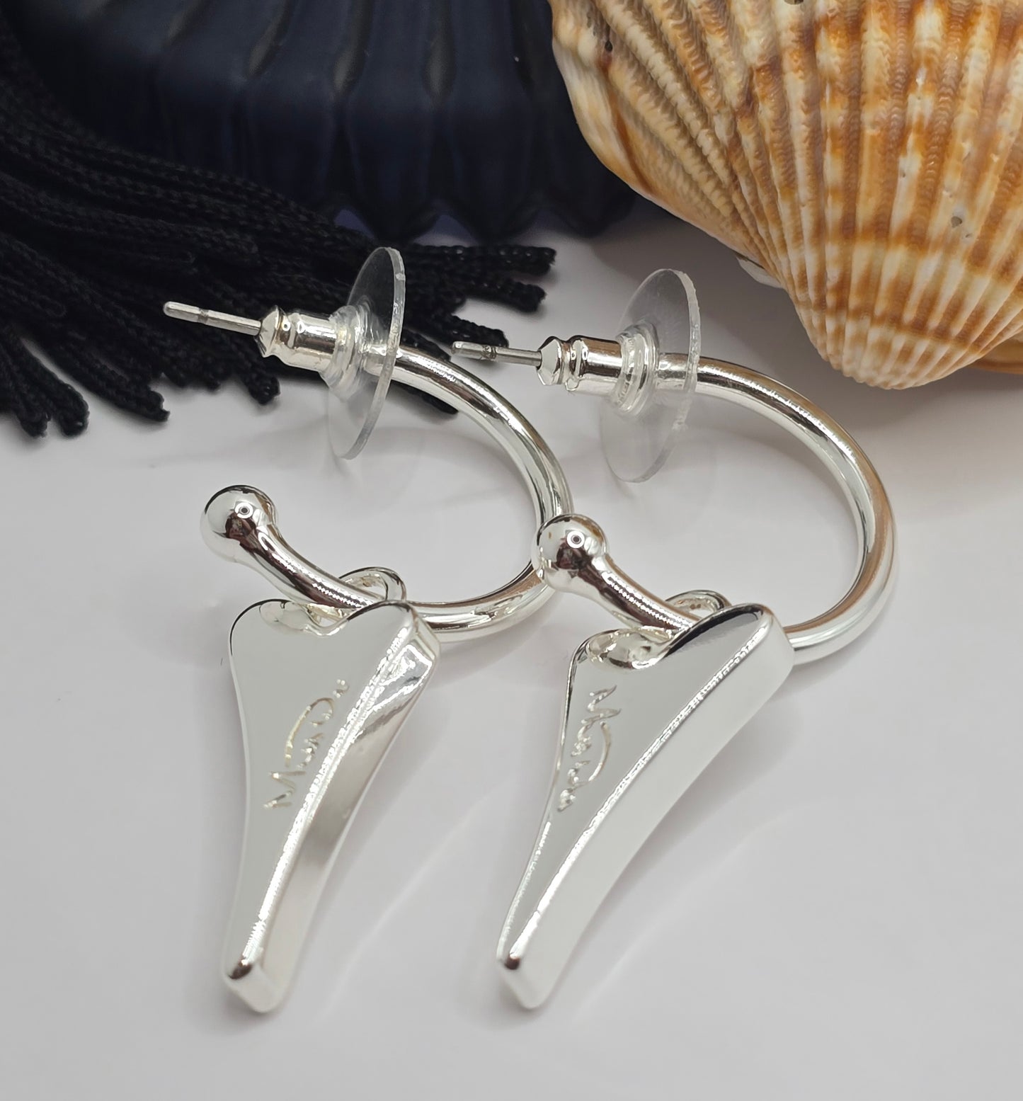 SILVER HOOPS WITH SILVER DIAMANTE HEART*