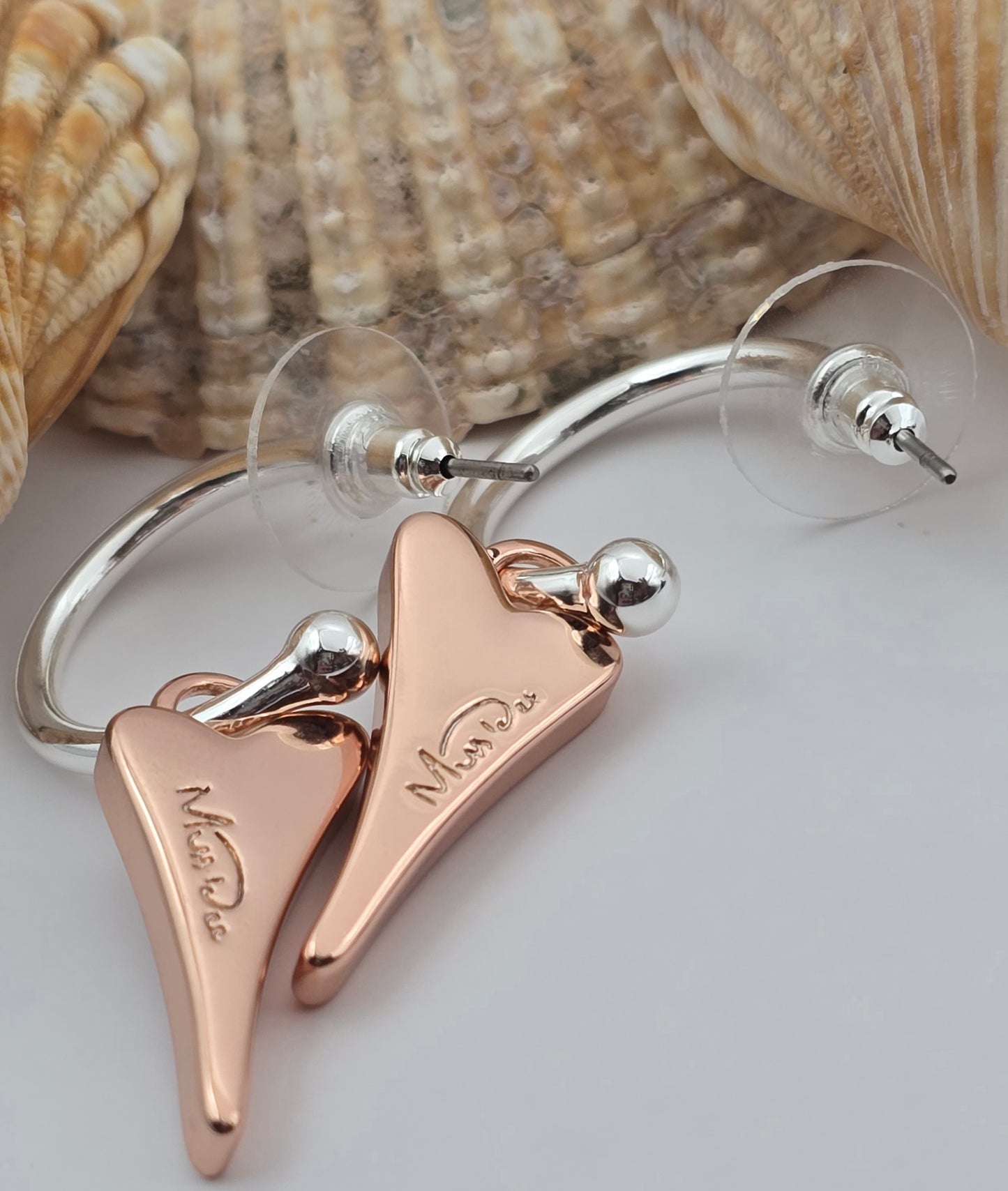 SILVER HOOPS WITH ROSE GOLD DIAMANTE HEART*