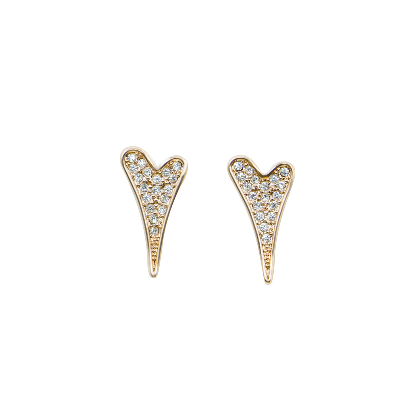 YELLOW GOLD FULL CZ HEART STUDS EARRINGS*