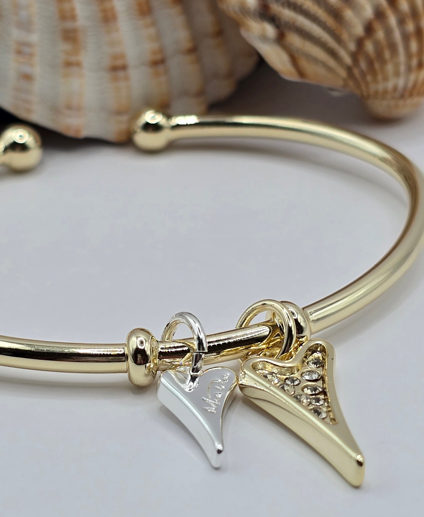 YELLOW GOLD DIAMANTE/ SILVER SOLID LOGO HEART BANGLE*