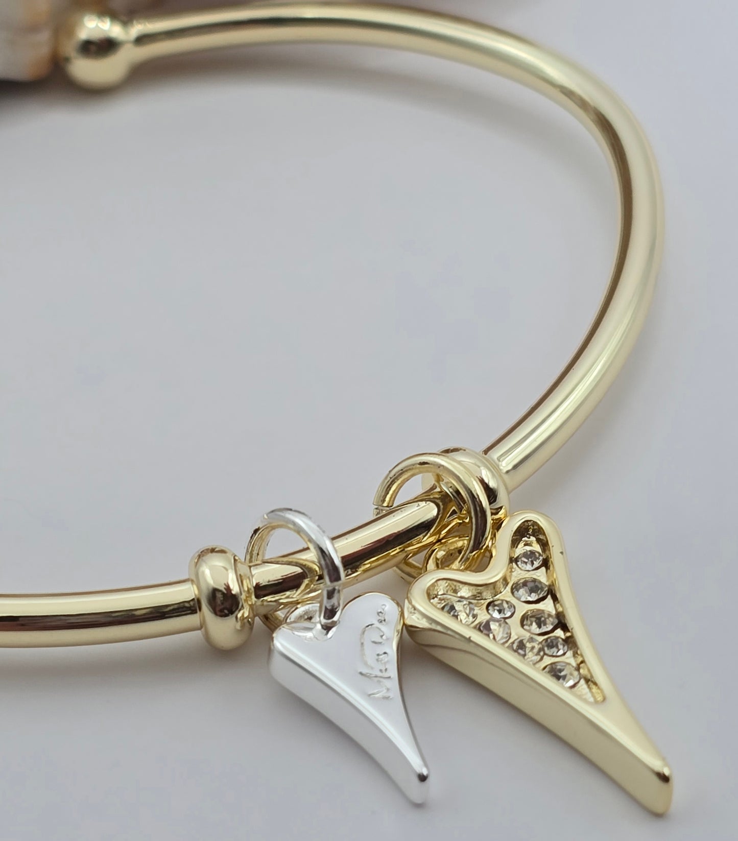 YELLOW GOLD DIAMANTE/ SILVER SOLID LOGO HEART BANGLE*