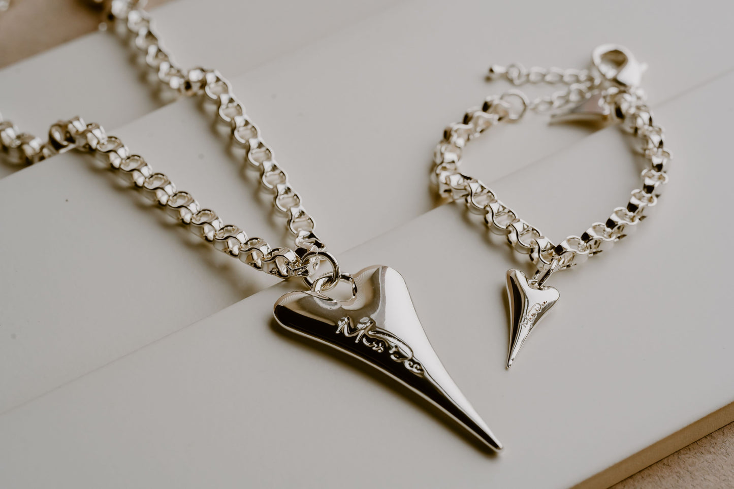 SILVER 70CM LONG SOLID HEART NECKLACE *